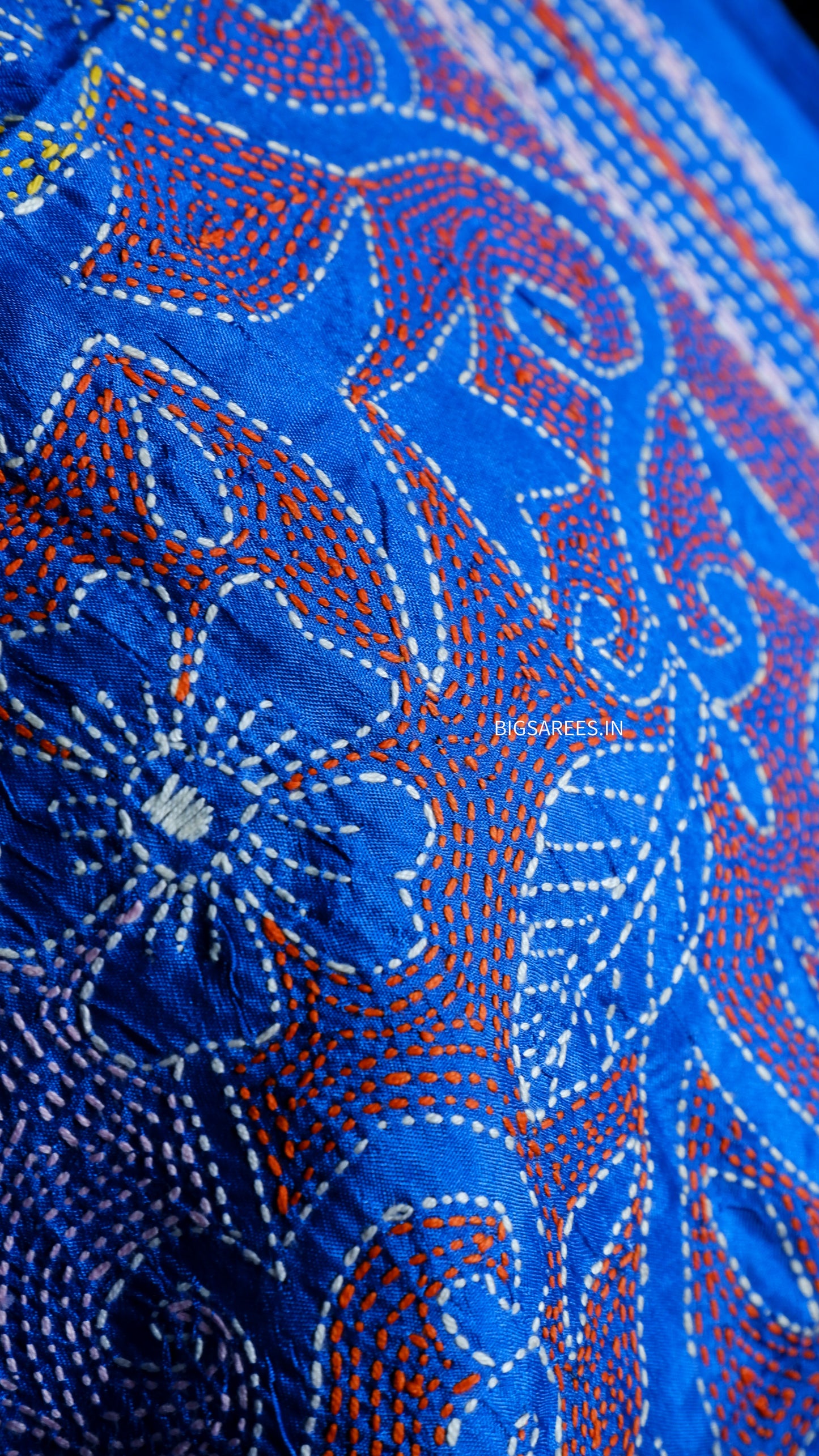Kantha Art Silk Stole | Cobalt Blue | 22" |