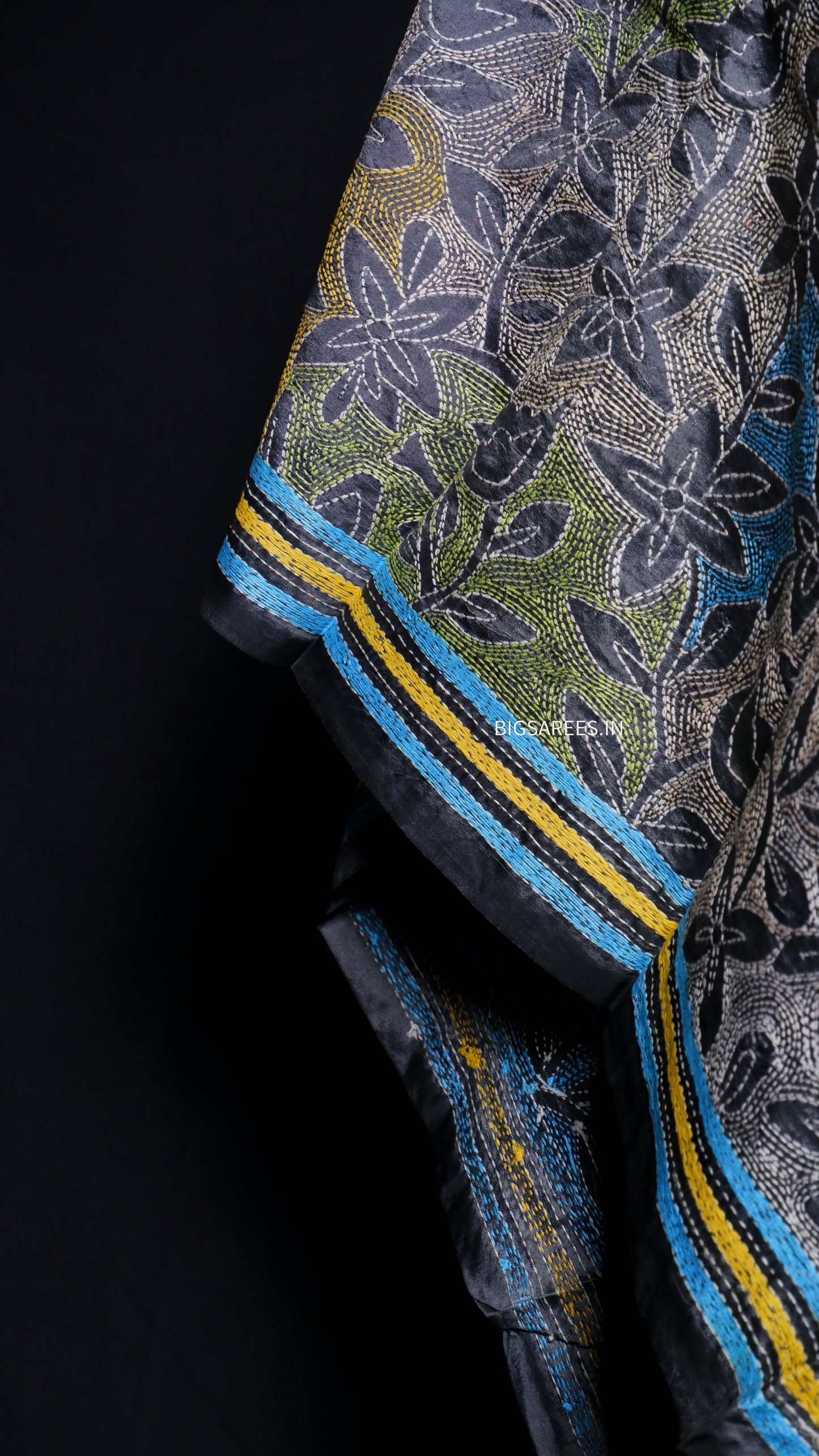 Kantha Art Silk Stole | Gray | 22" |