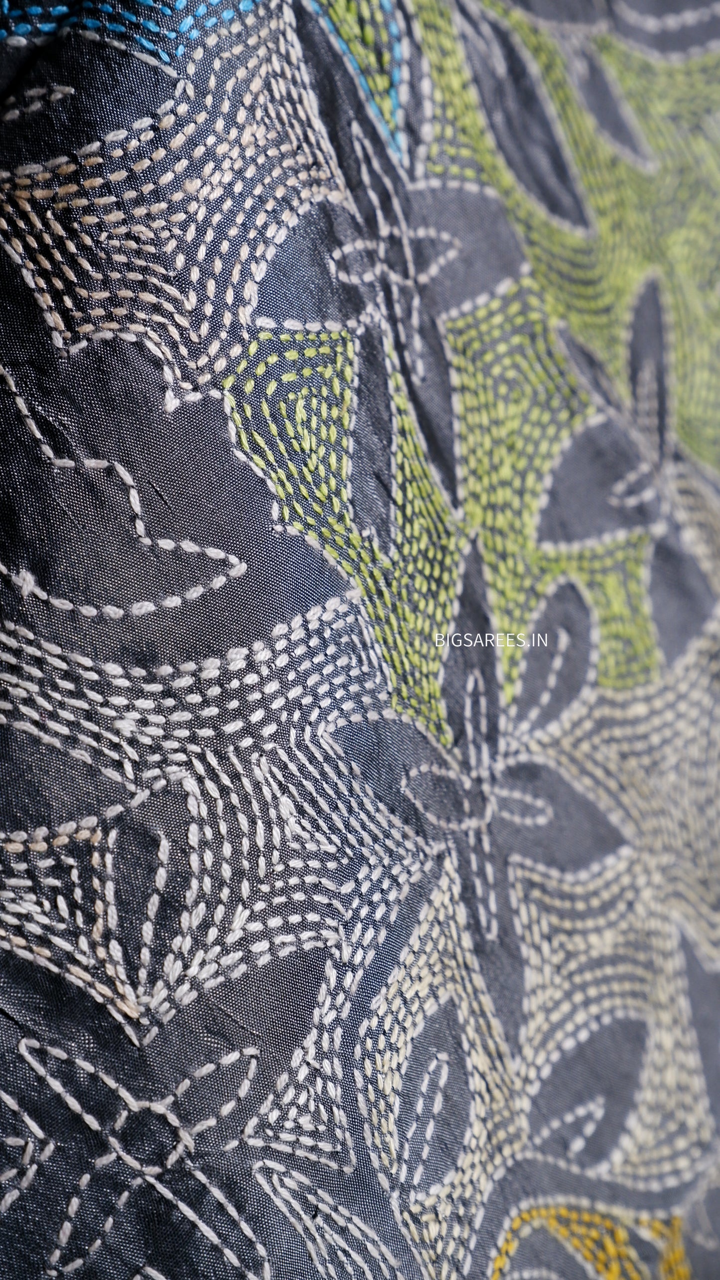 Kantha Art Silk Stole | Gray | 22" |