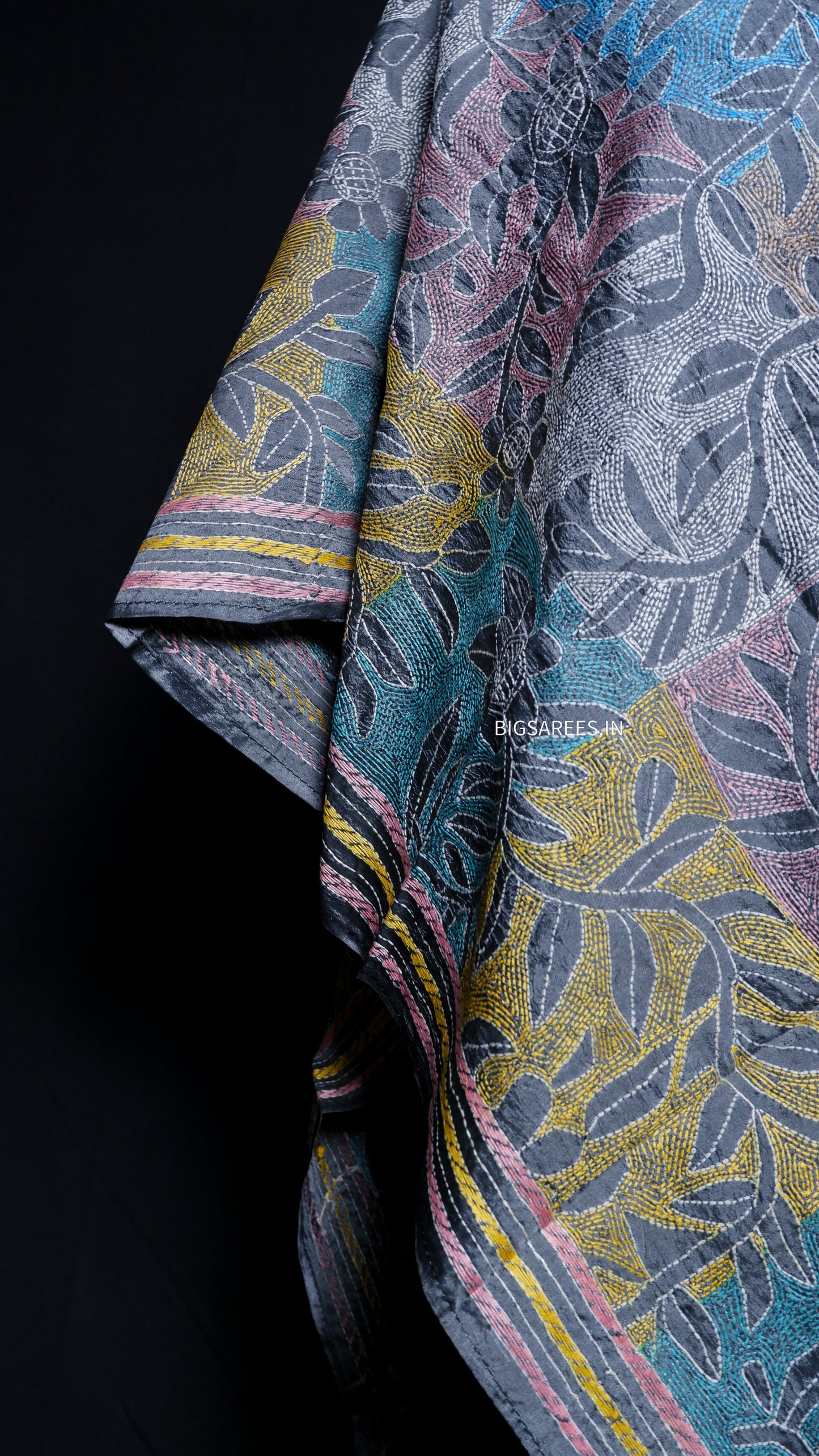 Kantha Art Silk Stole | Gray | 22" |