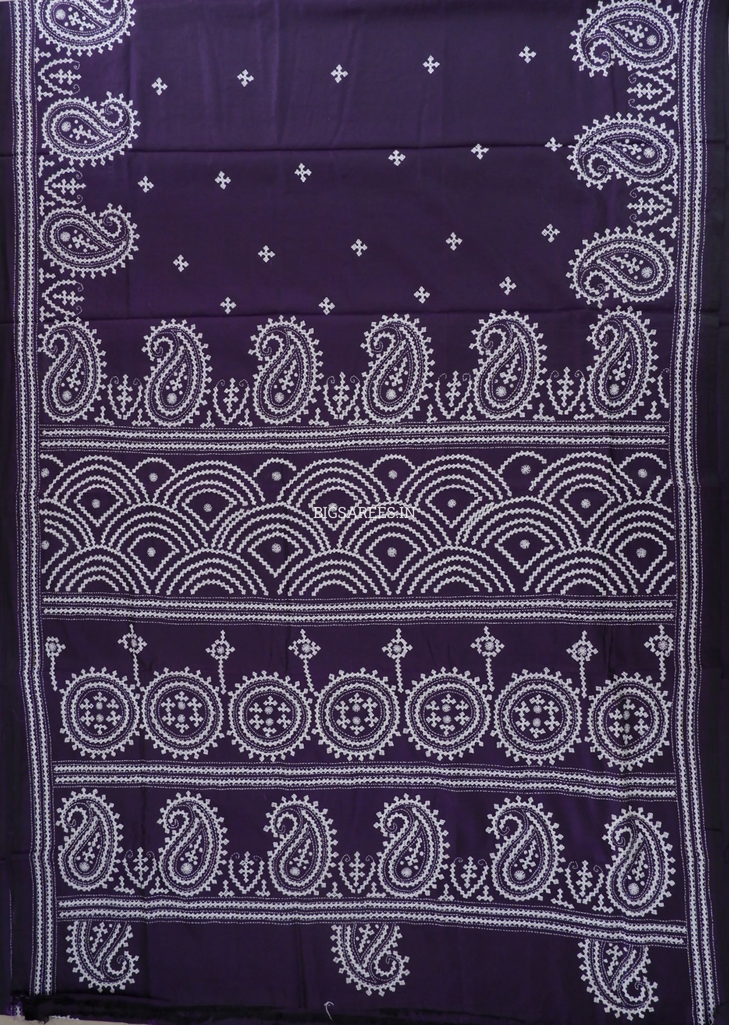Kutchi/Gujarati Stitch Hand Embroidered Saree | Art Silk | Purple