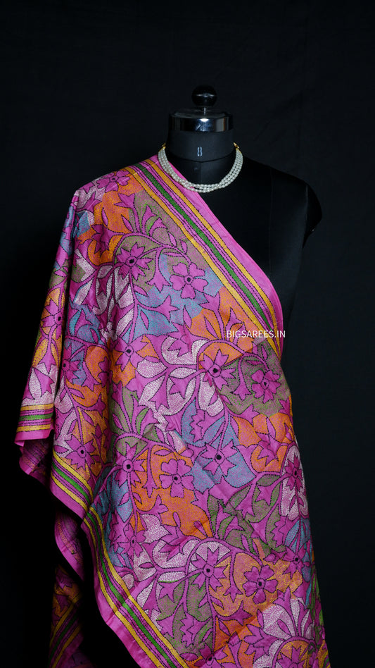 Kantha Art Silk Stole | Pink | 22" |