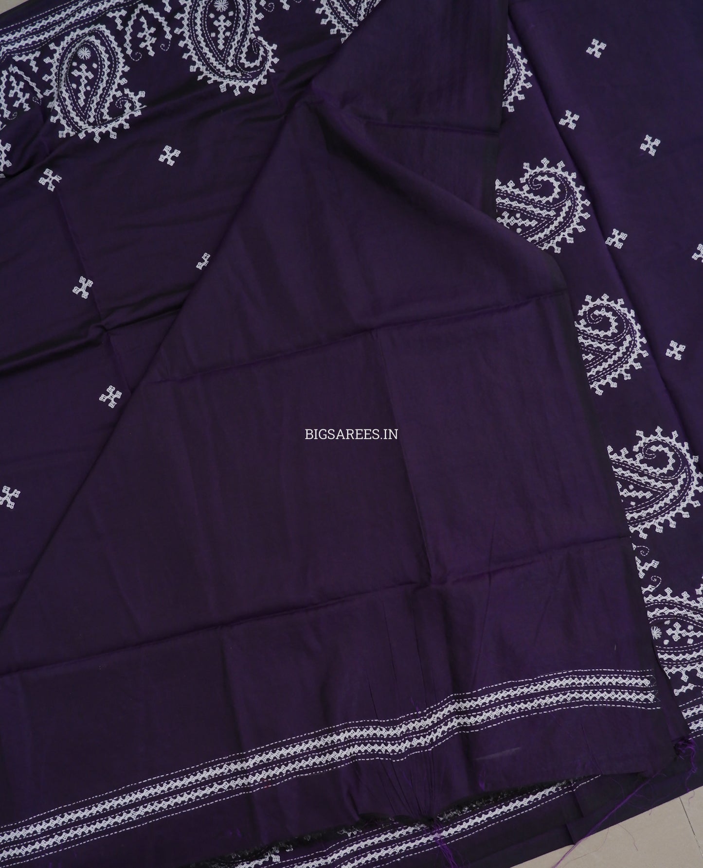 Kutchi/Gujarati Stitch Hand Embroidered Saree | Art Silk | Purple