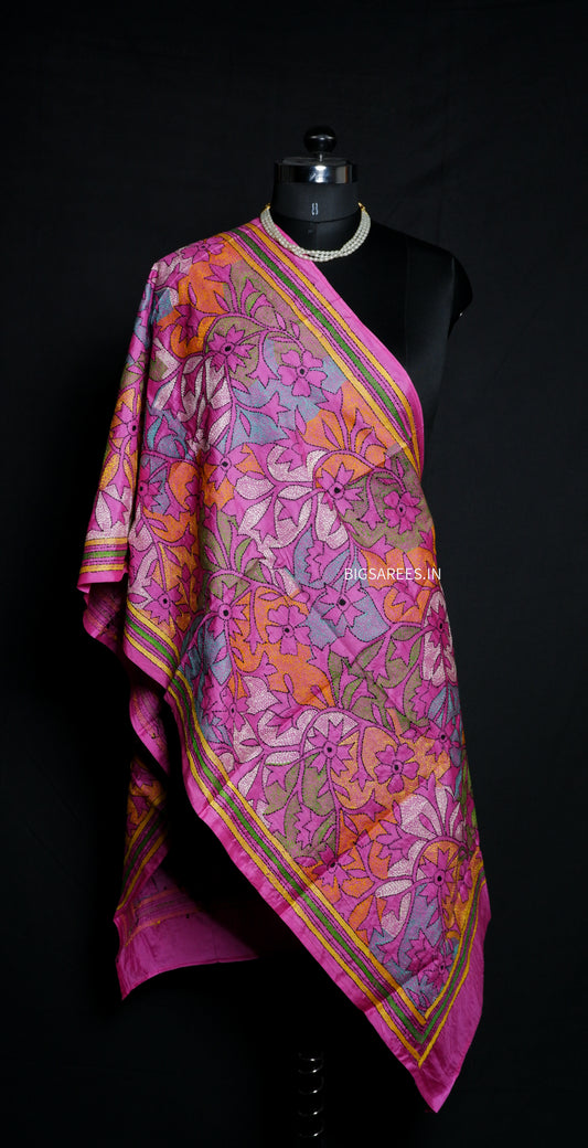 Kantha Art Silk Stole | Pink | 22" |