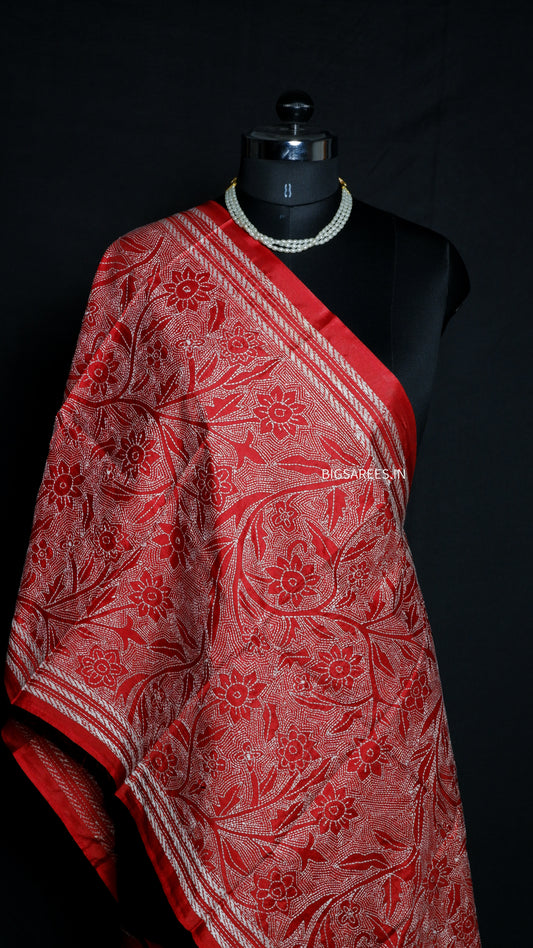 Kantha Art Silk Stole | Red | 22" |