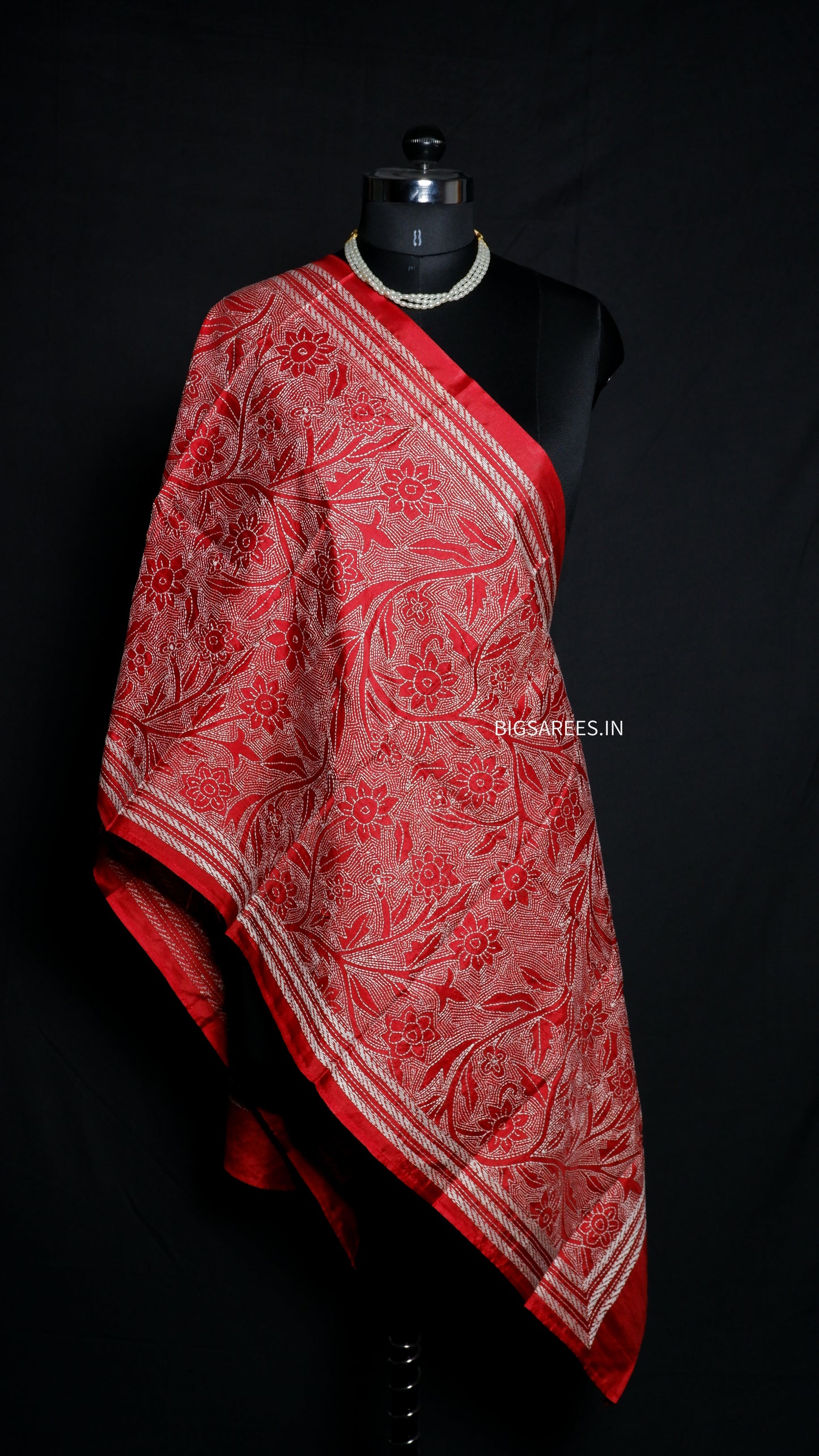 Kantha Art Silk Stole | Red | 22" |
