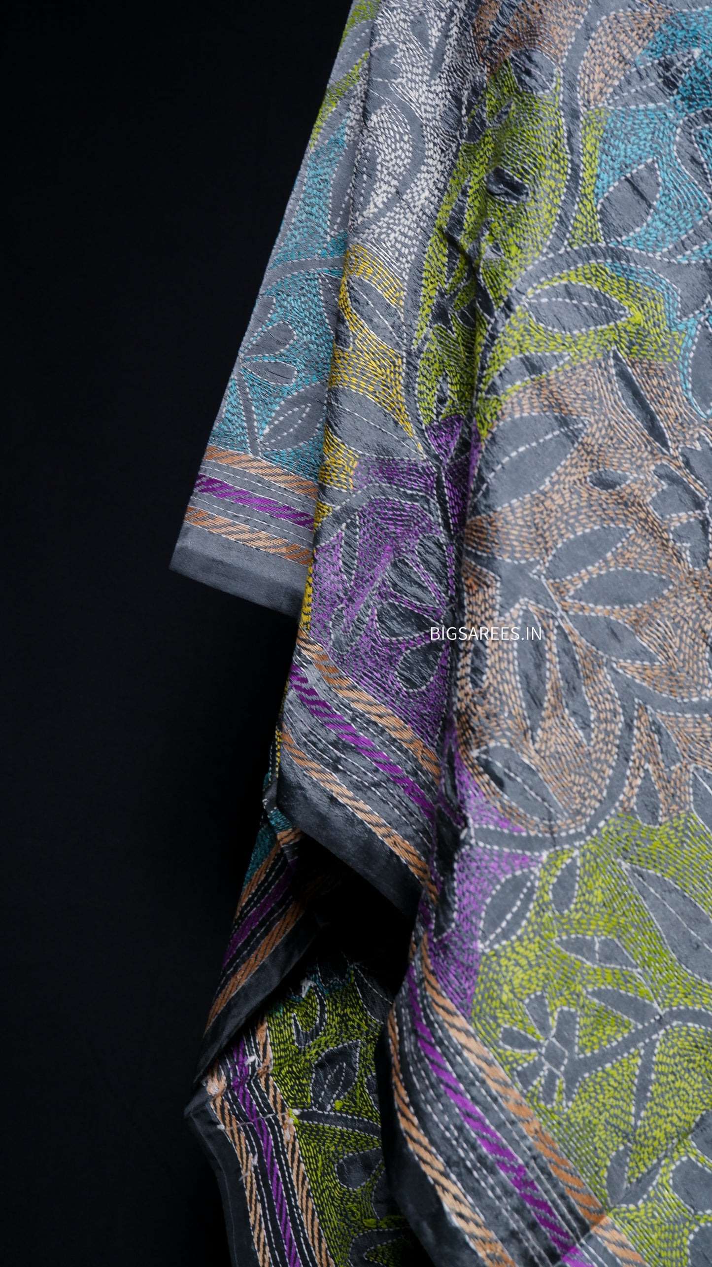 Kantha Art Silk Stole | Gray | 22" |