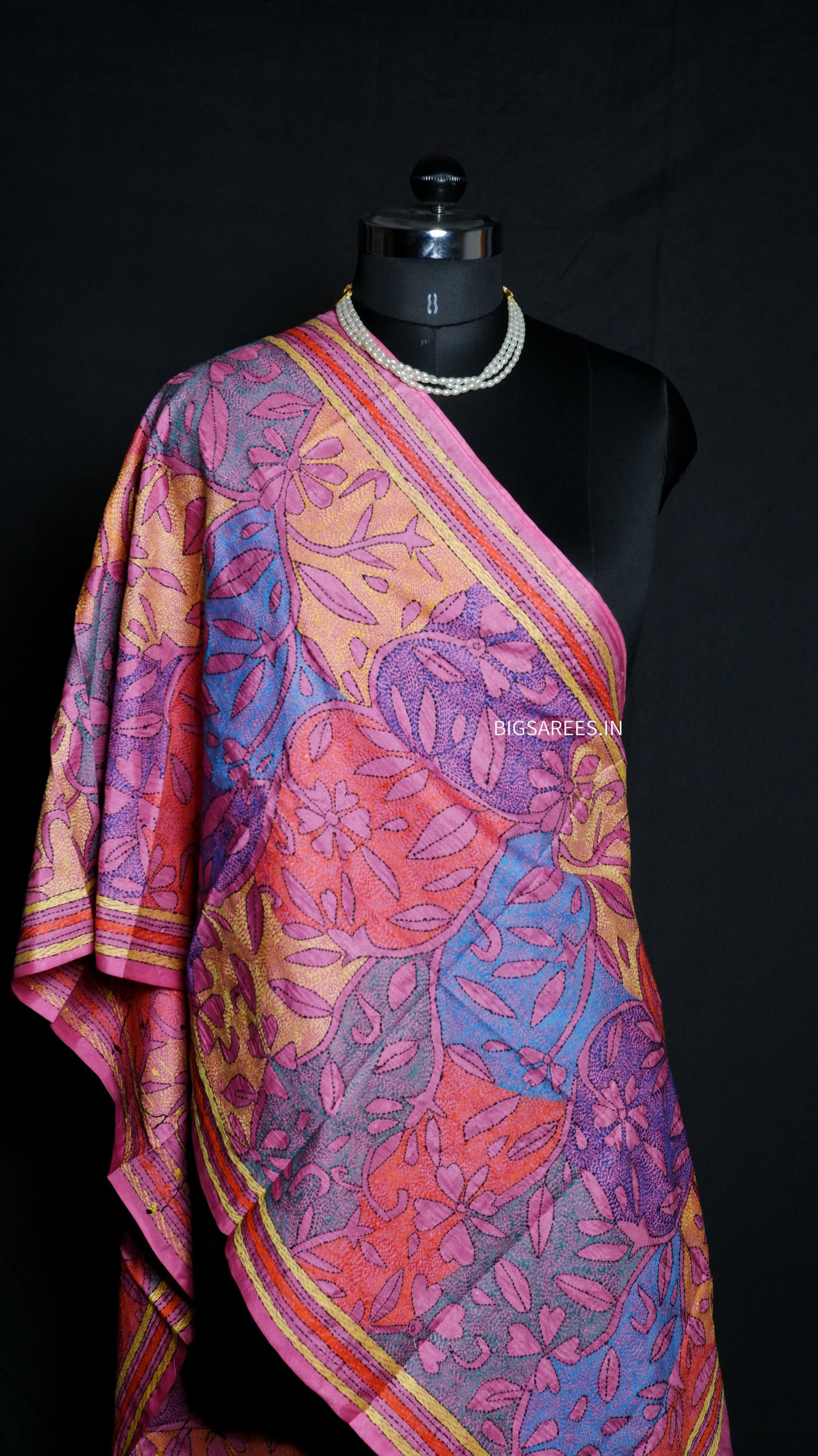 Kantha Art Silk Stole | Pink | 22" |