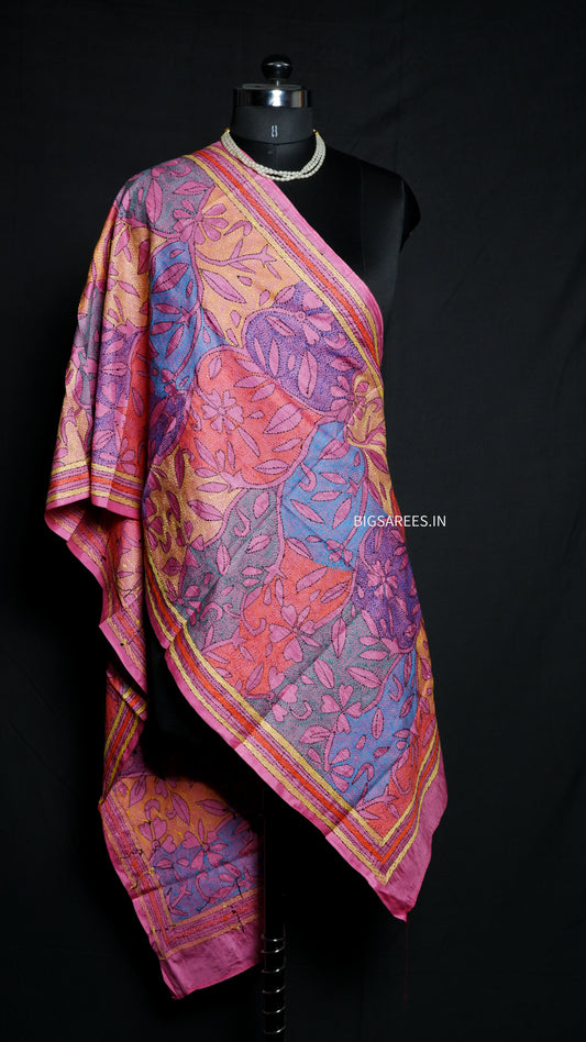 Kantha Art Silk Stole | Pink | 22" |