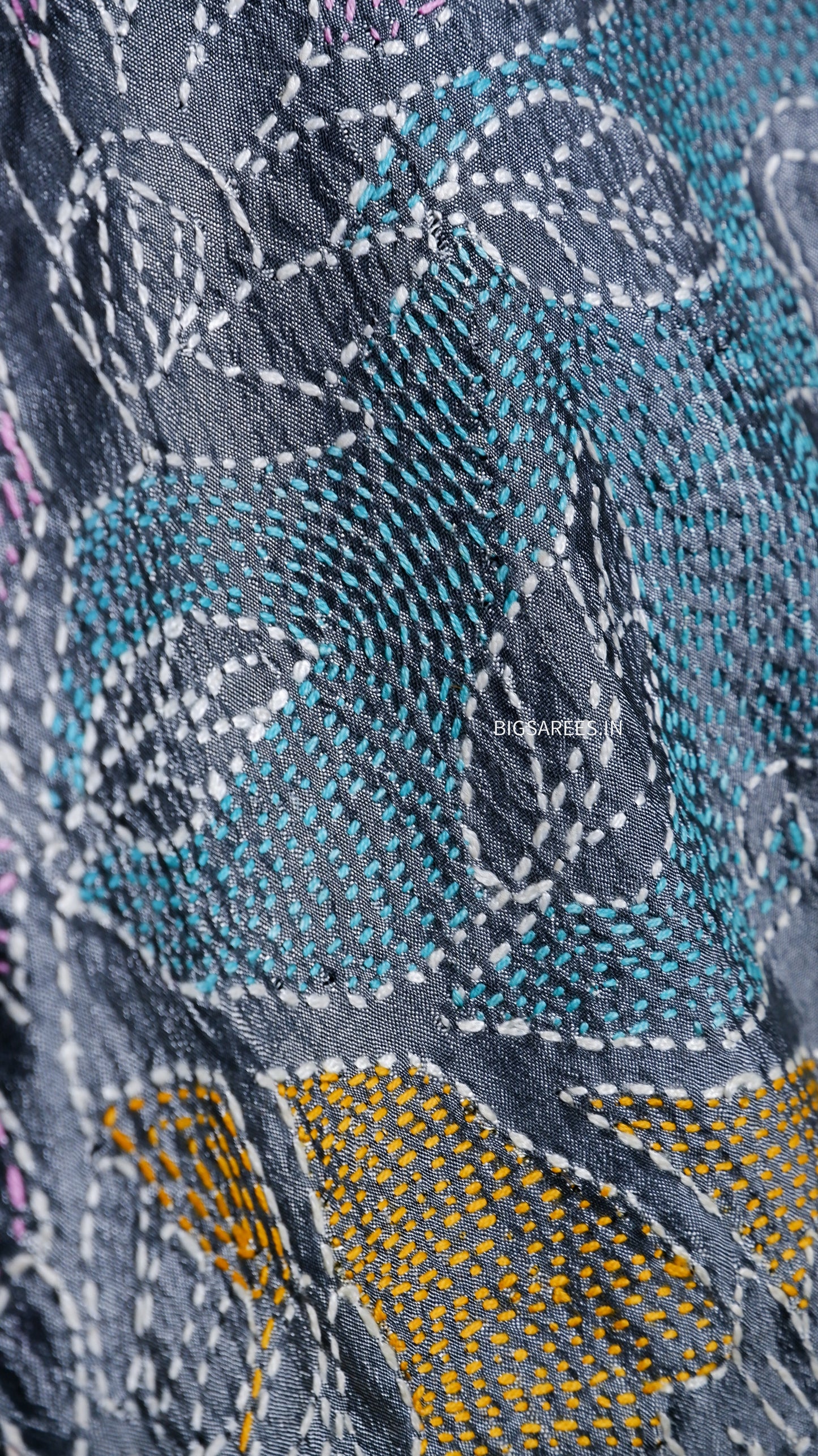 Kantha Art Silk Stole | Slate Gray | 22" |