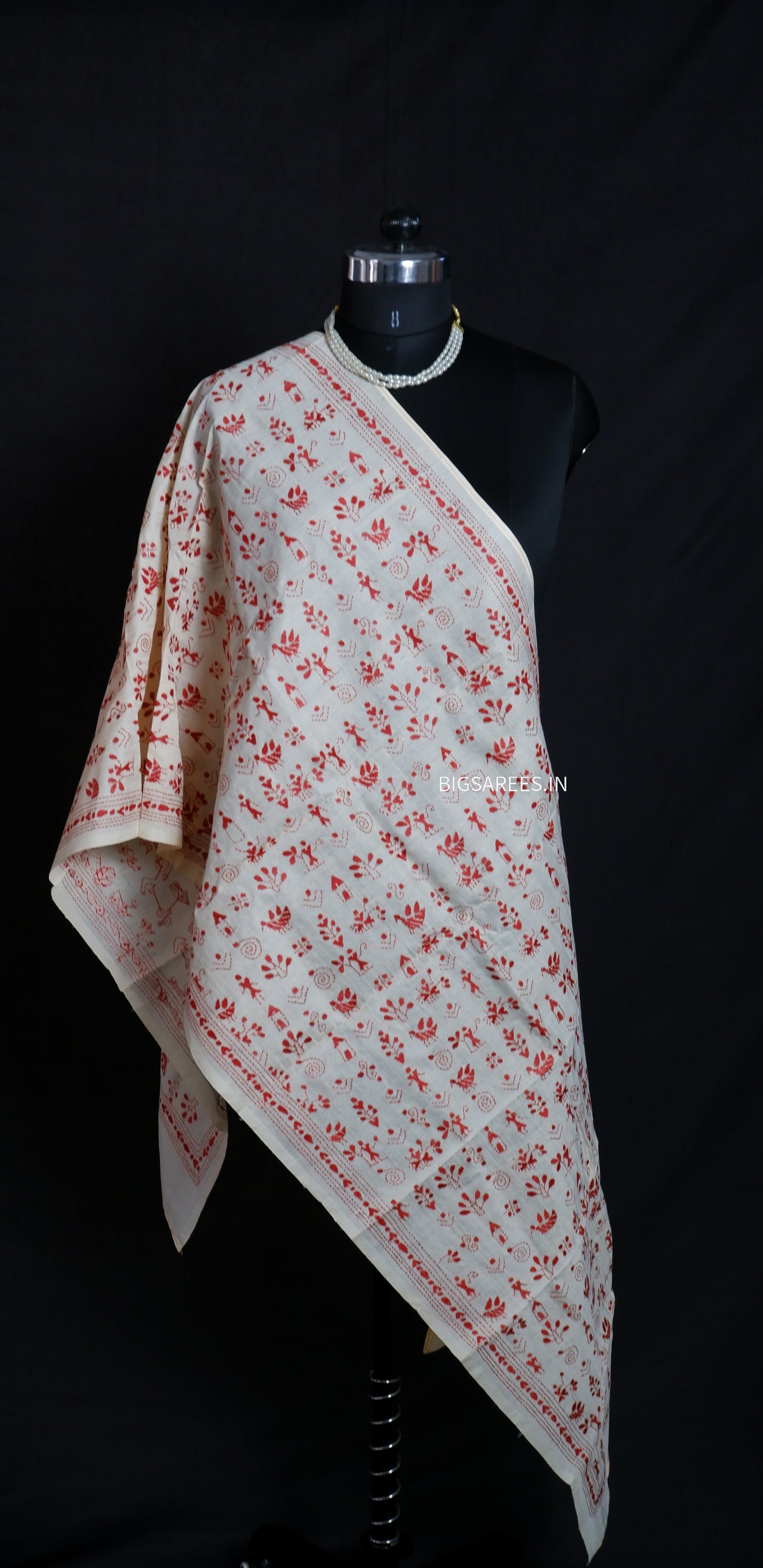 Kantha Semi Tussar Silk Stole | Off-White | 22" |