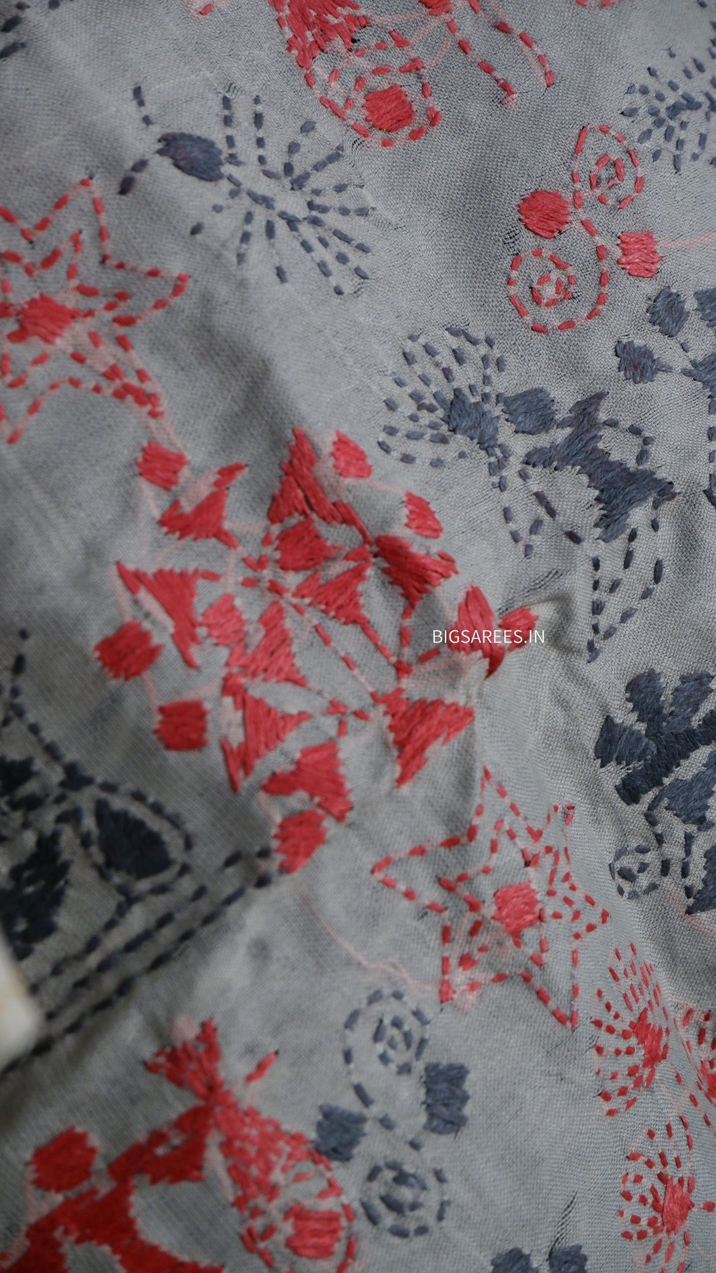 Kantha Semi Tussar Silk Stole | Off-White | 22" |