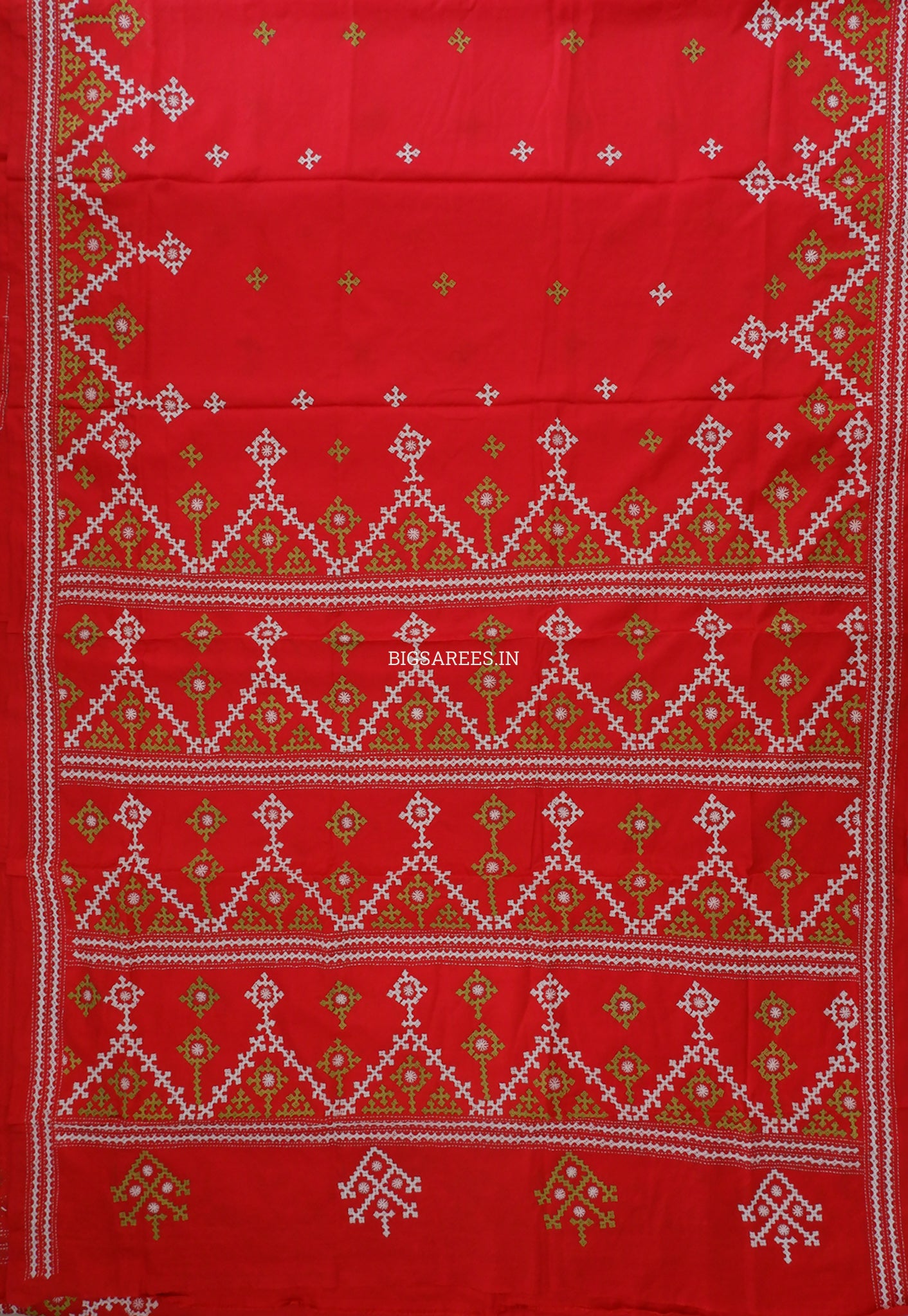 Kutchi/Gujarati Hand Embroidered Saree  | Blended Bangalore Silk / Art Silk | Red