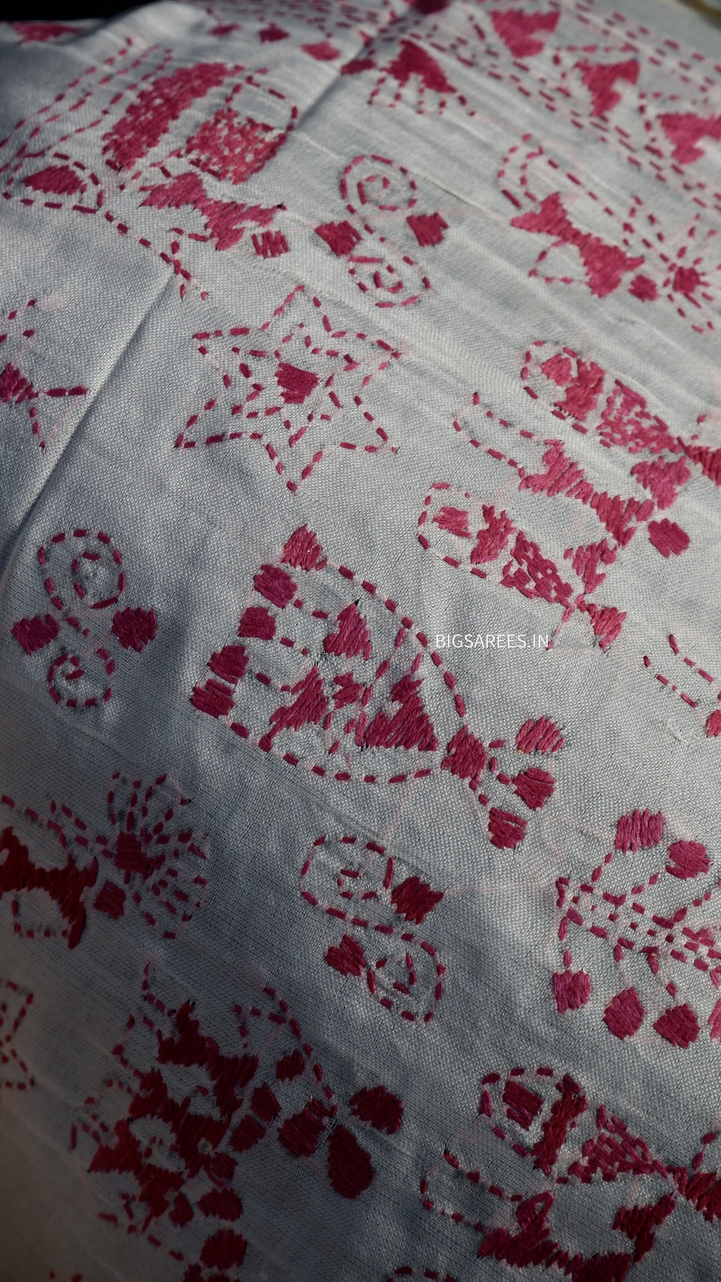 Kantha Semi Tussar Silk Stole | Off-White | 22" |