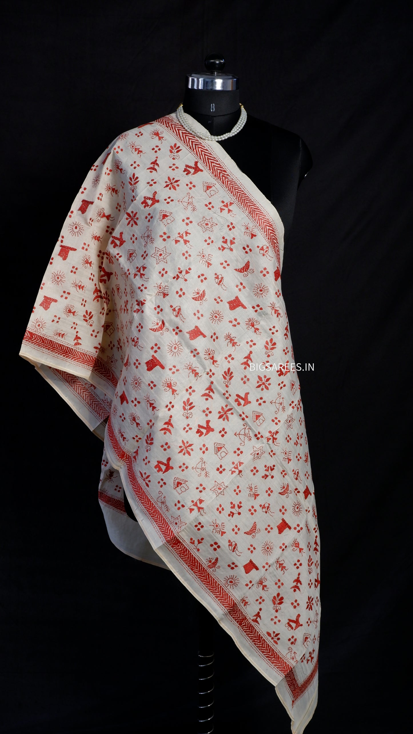 Kantha Semi Tussar Silk Stole | Off-White | 22" |