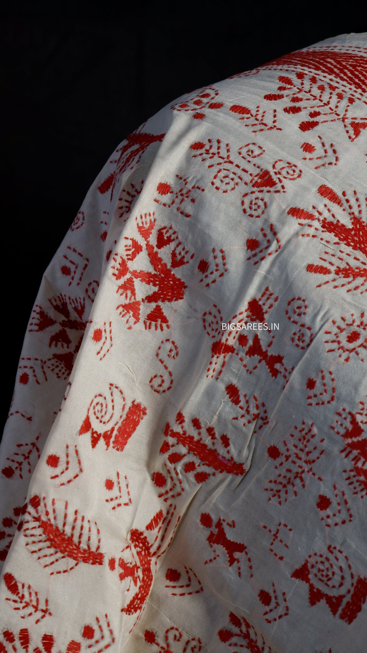 Kantha Semi Tussar Silk Stole | Off-White | 22" |