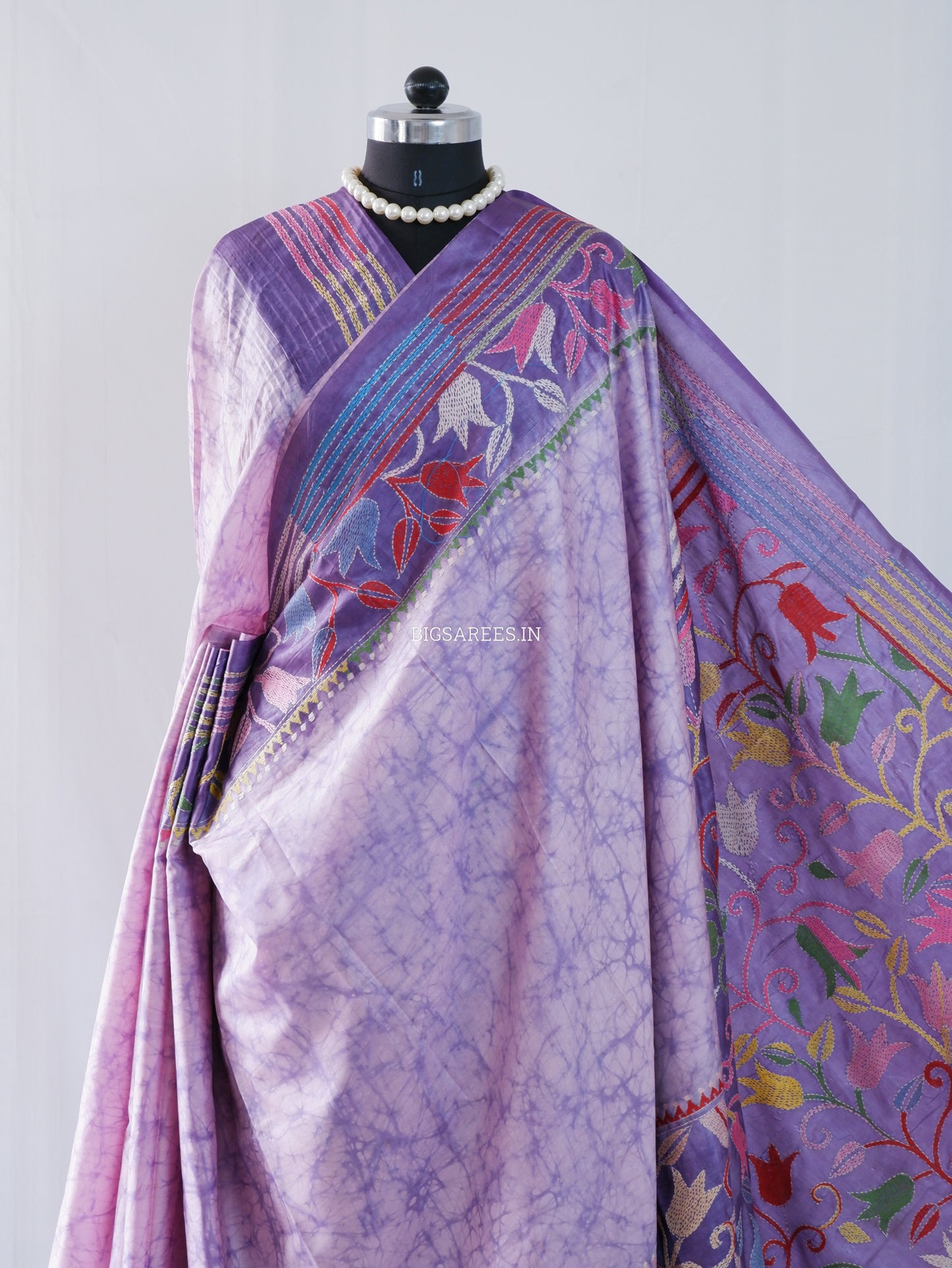 Kantha - Stitch Hand Embroidered Saree | Blended Bangalore Silk / Art Silk | Violet
