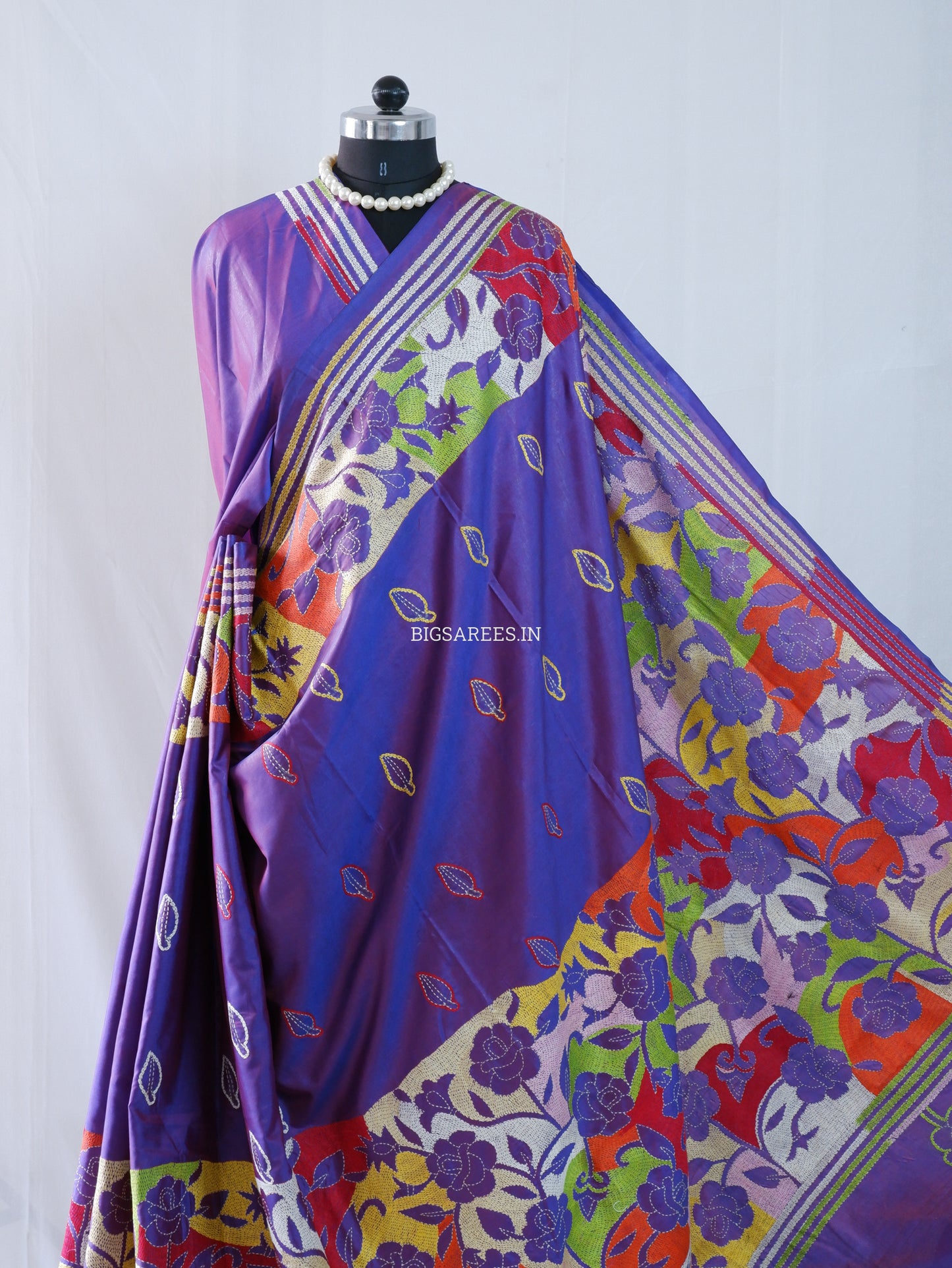 Reverse Kantha Hand Embroidered Sarees | Blended Banglore Silk/Art Silk | Purple(Dual Tone)