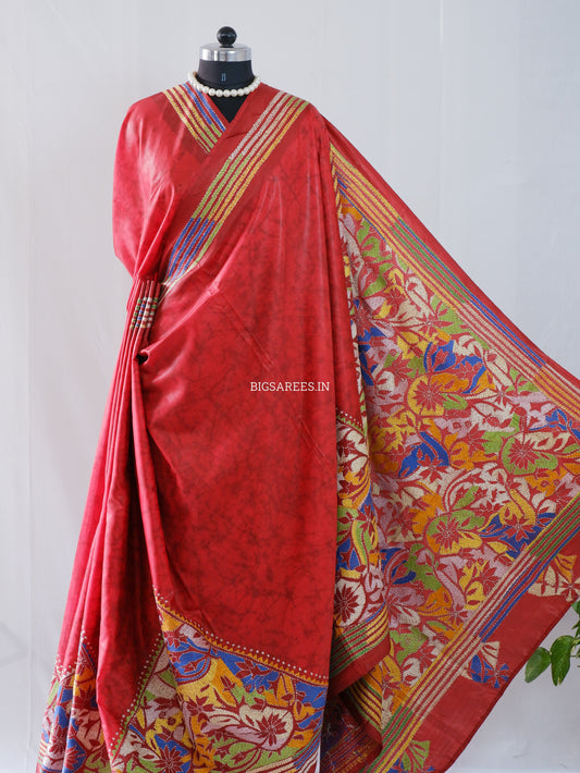 Kantha Stitch Hand Work Art Silk Saree With Blouse