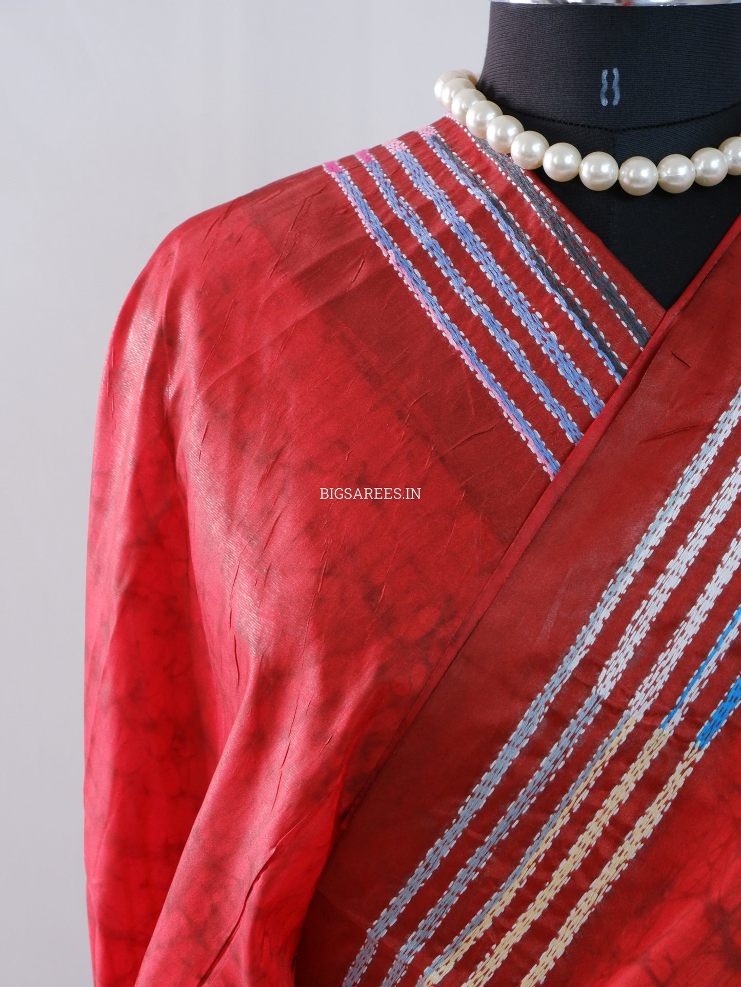 Kantha - Stitch Hand Embroidered Saree | Blended Bangalore Silk / Art Silk | Red