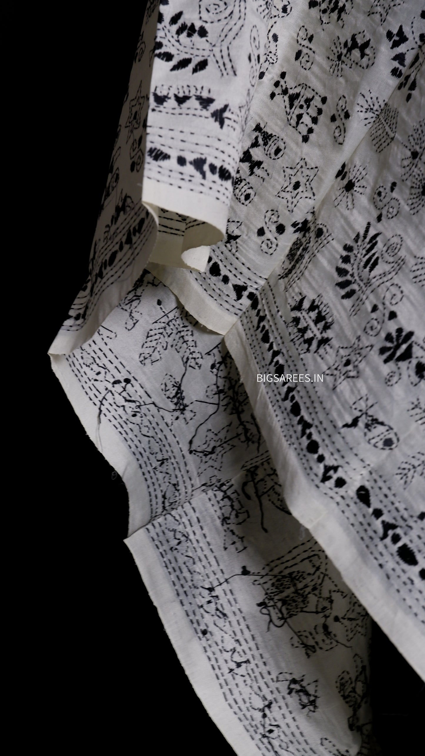 Kantha Semi Tussar Silk Stole | Off-White | 22" |