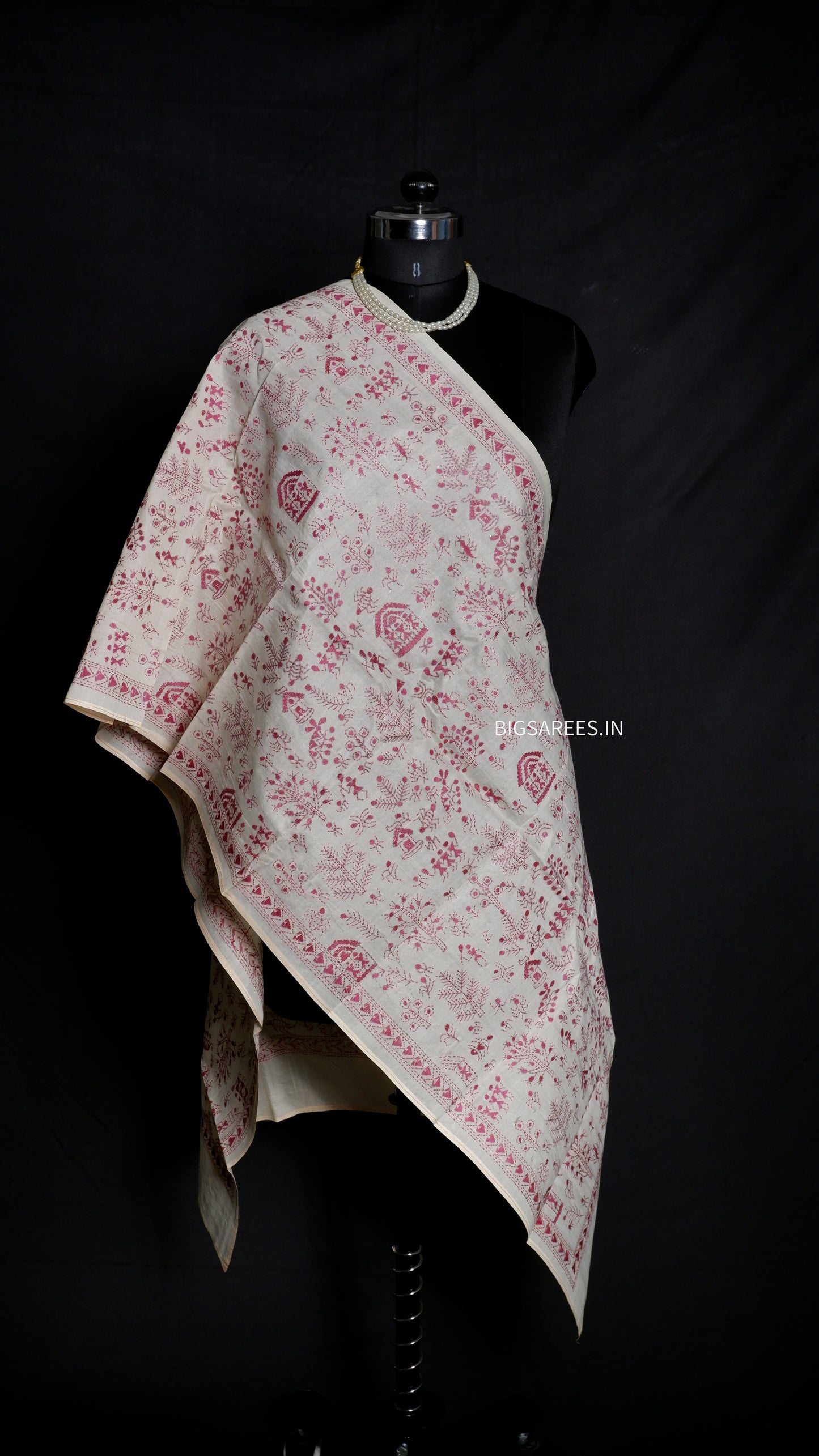 Kantha Semi Tussar Silk Stole | Off-White | 22" |