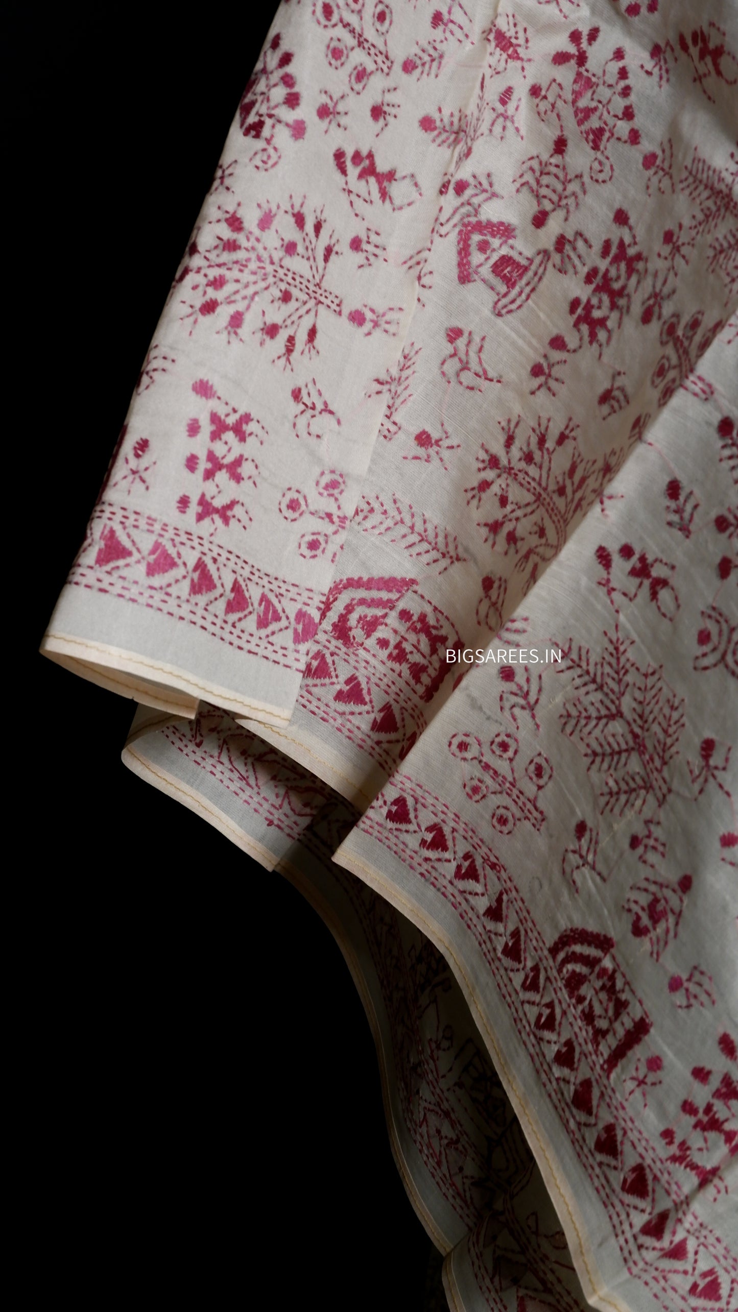 Kantha Semi Tussar Silk Stole | Off-White | 22" |