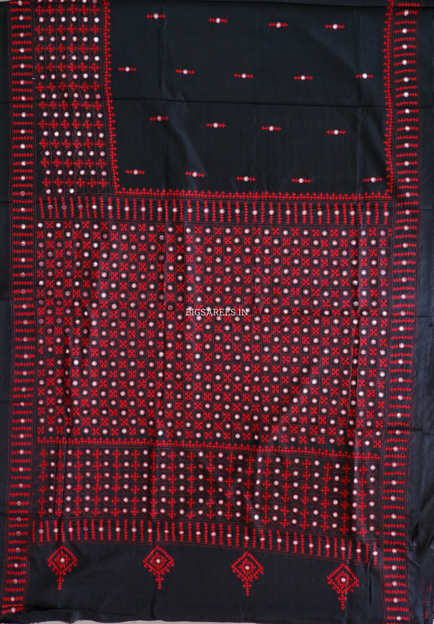Kutchi/Gujarati Hand Embroidered Saree  | Blended Bangalore Silk / Art Silk | Black