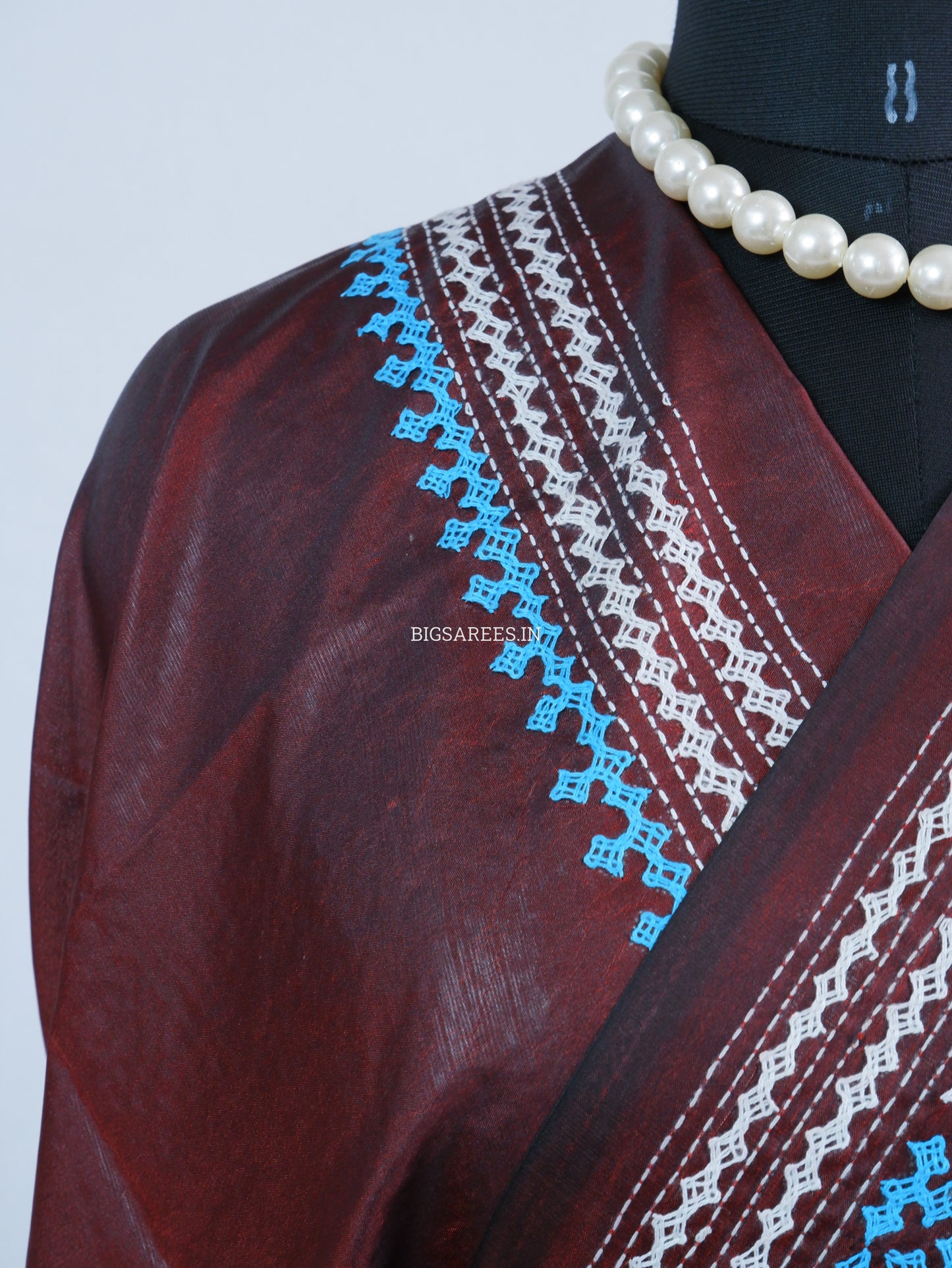 Kutchi/Gujarati Hand Embroidered Saree  | Blended Bangalore Silk / Art Silk | Maroon