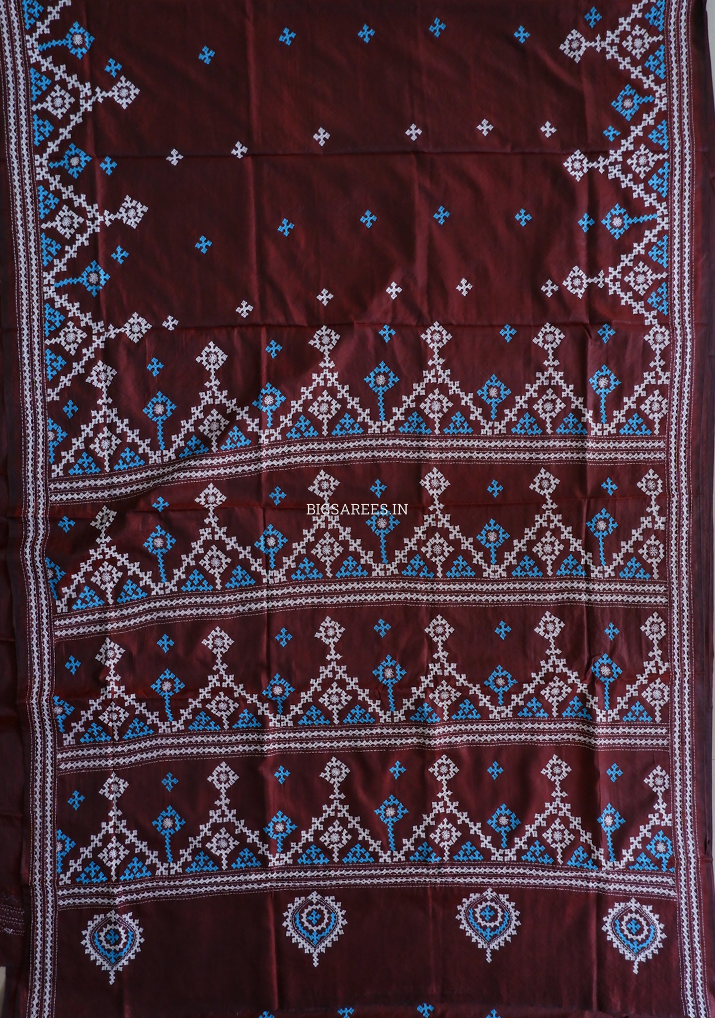 Kutchi/Gujarati Hand Embroidered Saree  | Blended Bangalore Silk / Art Silk | Maroon