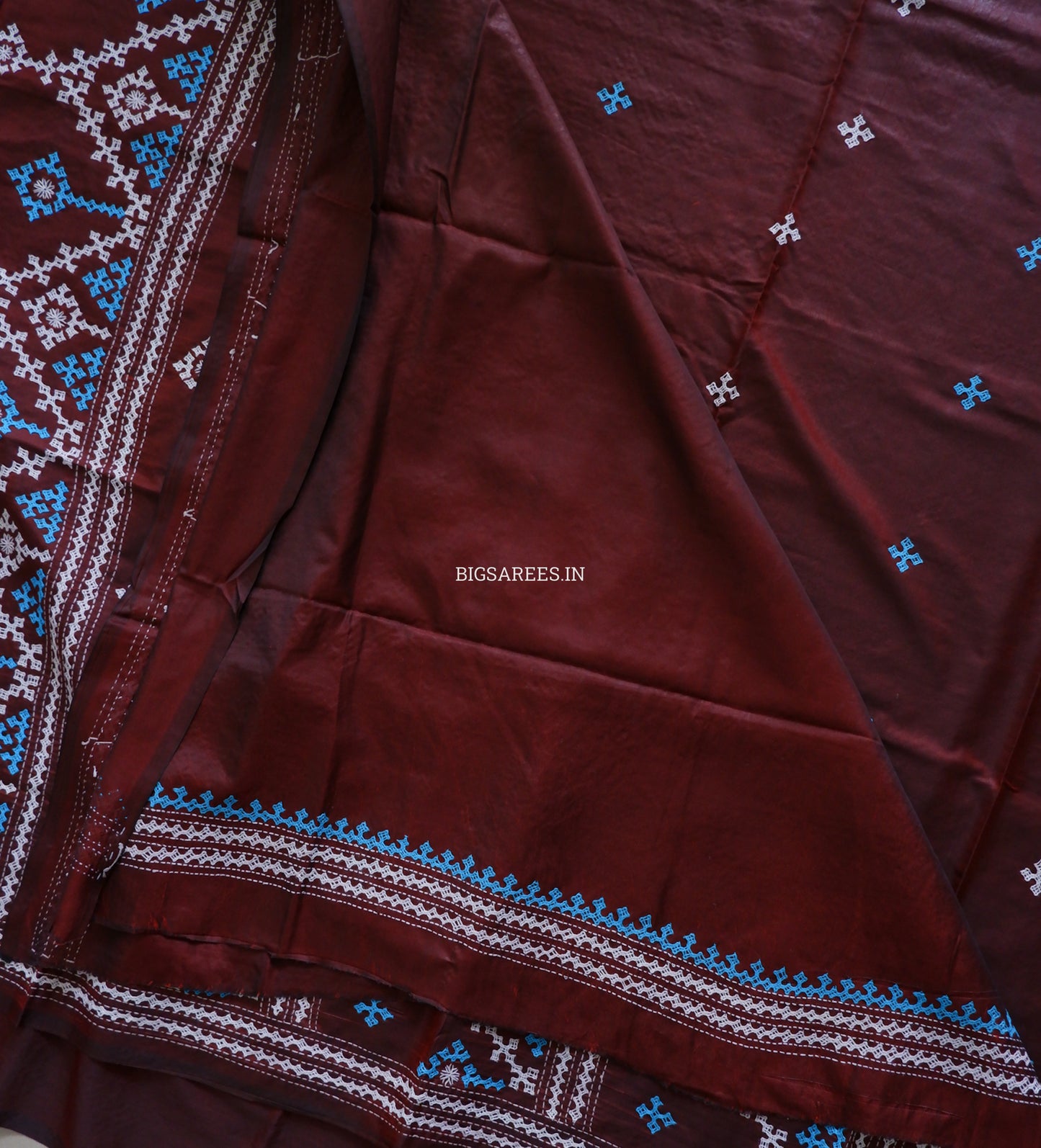 Kutchi/Gujarati Hand Embroidered Saree  | Blended Bangalore Silk / Art Silk | Maroon
