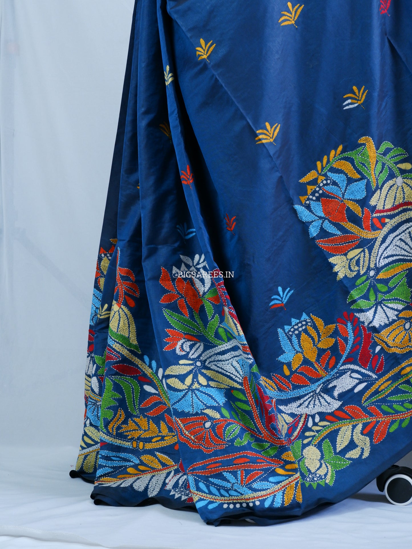 Kantha Stitch Hand Embroidered Saree | Blended Bangalore Silk / Art Silk | Royal Azure Blue