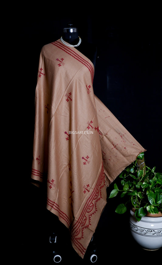 Gujrati Stitch Hand Embroidered Woollen Warm Shawl