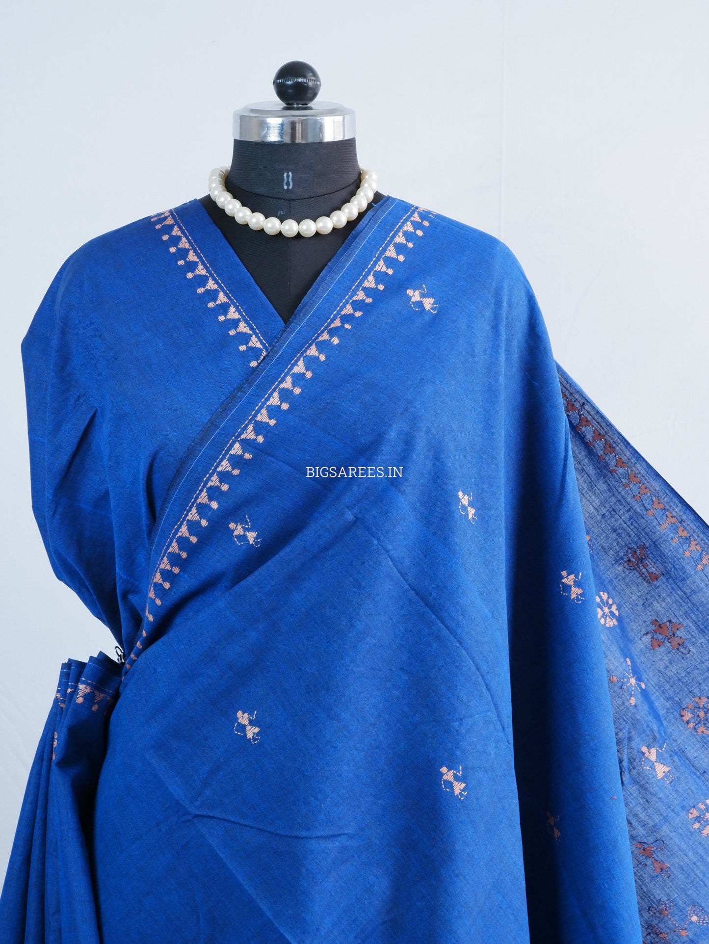 Kantha Stitch Hand-Embroidered Saree | Khadi Cotton | Azure Blue