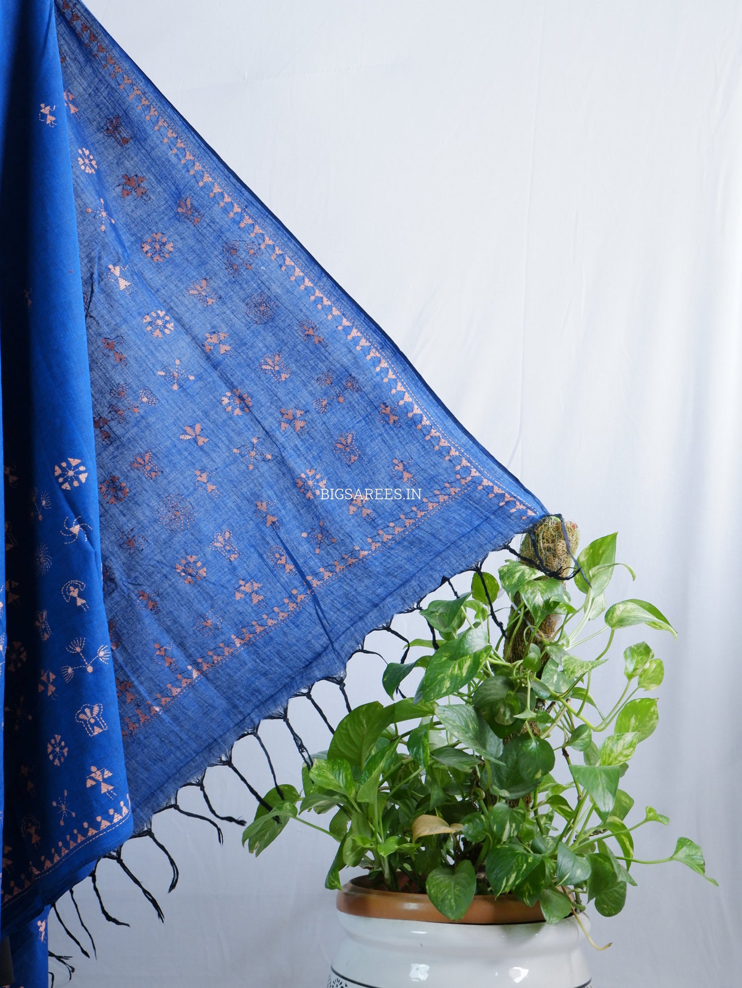 Kantha Stitch Hand-Embroidered Saree | Khadi Cotton | Azure Blue