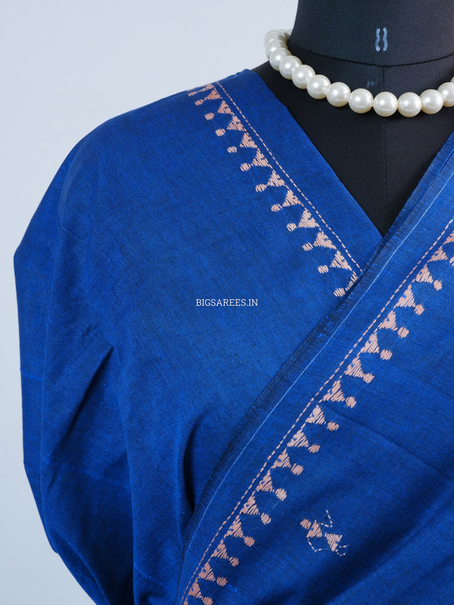 Kantha Stitch Hand-Embroidered Saree | Khadi Cotton | Azure Blue