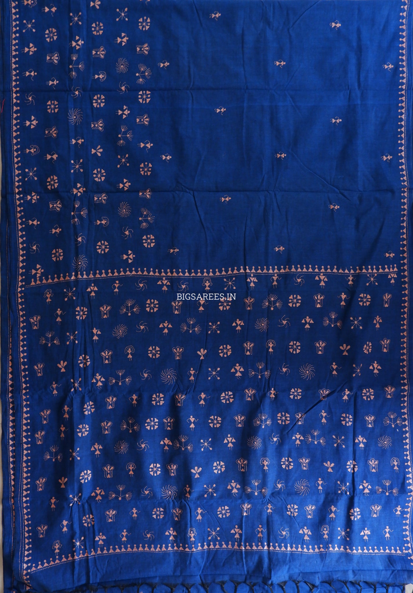 Kantha Stitch Hand-Embroidered Saree | Khadi Cotton | Azure Blue