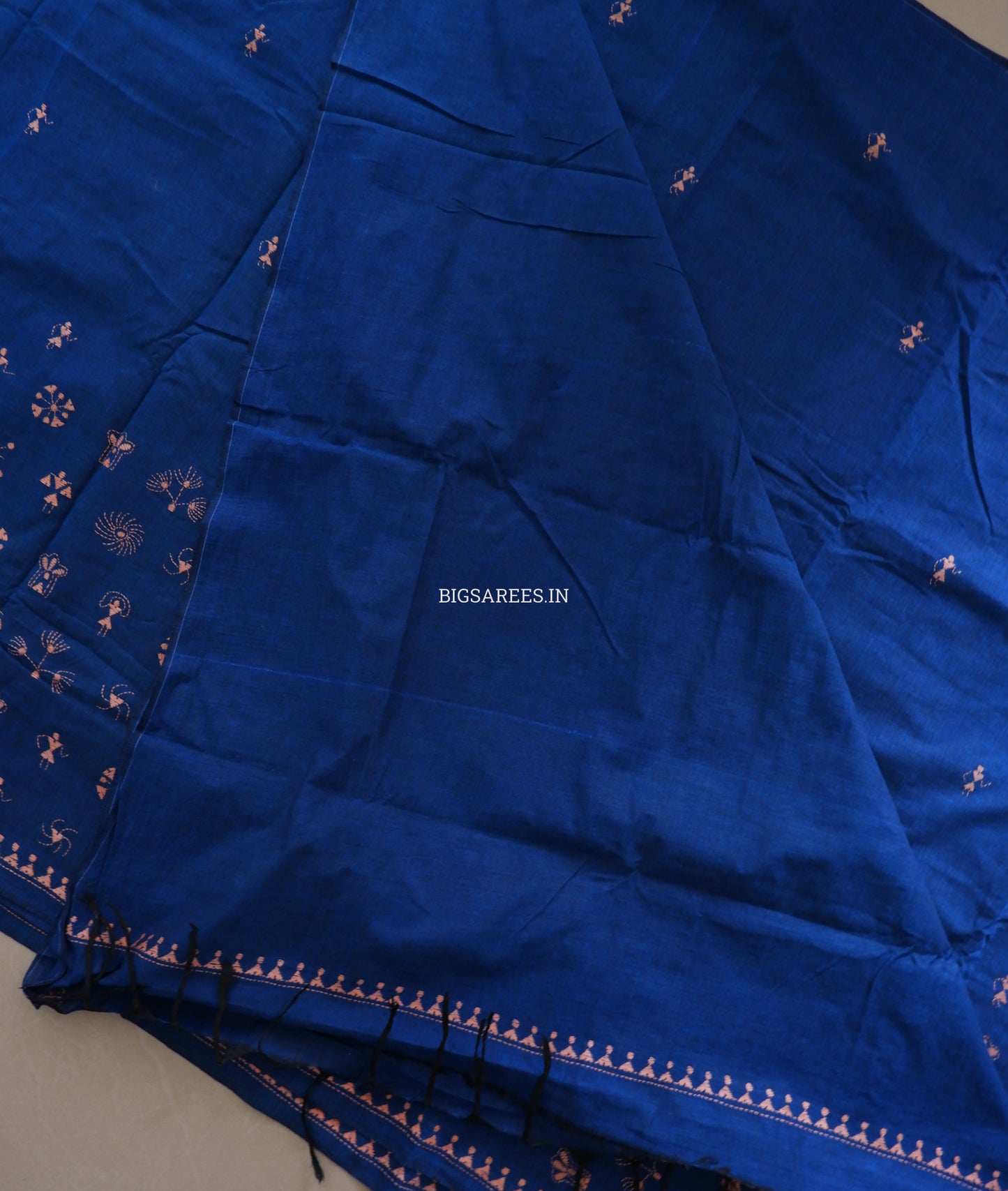 Kantha Stitch Hand-Embroidered Saree | Khadi Cotton | Azure Blue