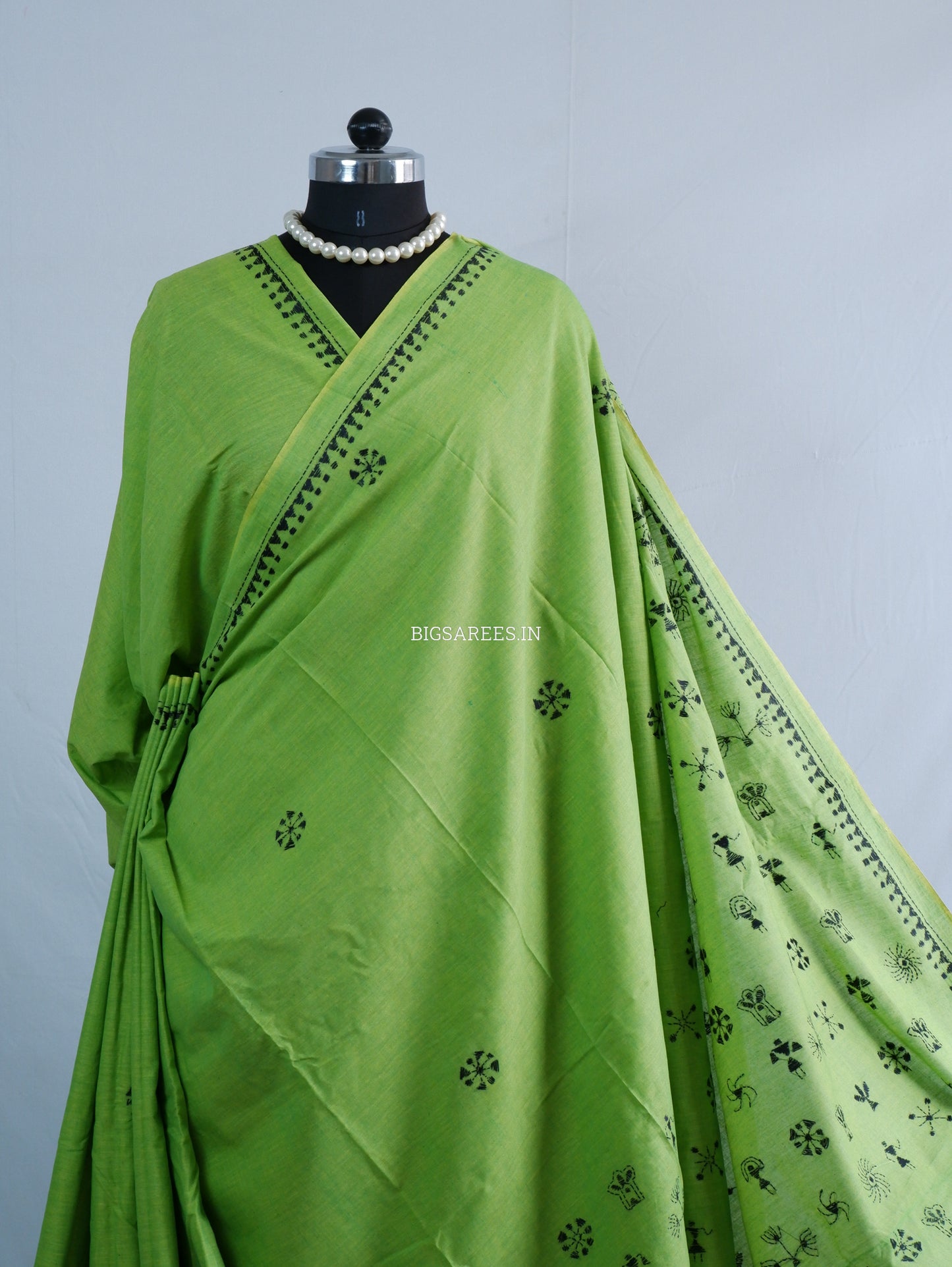 Kantha Stitch Hand-Embroidered Saree | Khadi Cotton | Green