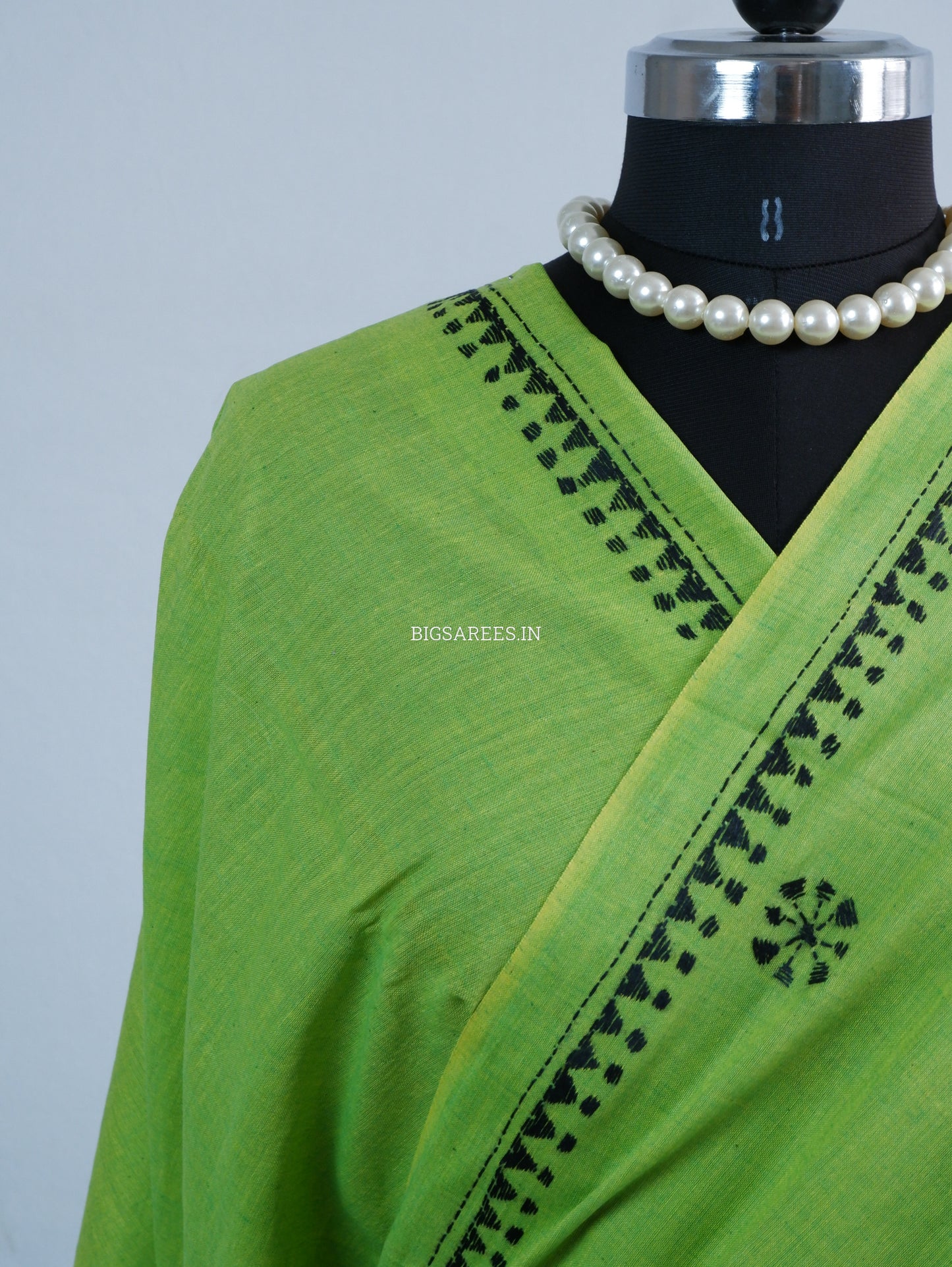 Kantha Stitch Hand-Embroidered Saree | Khadi Cotton | Green