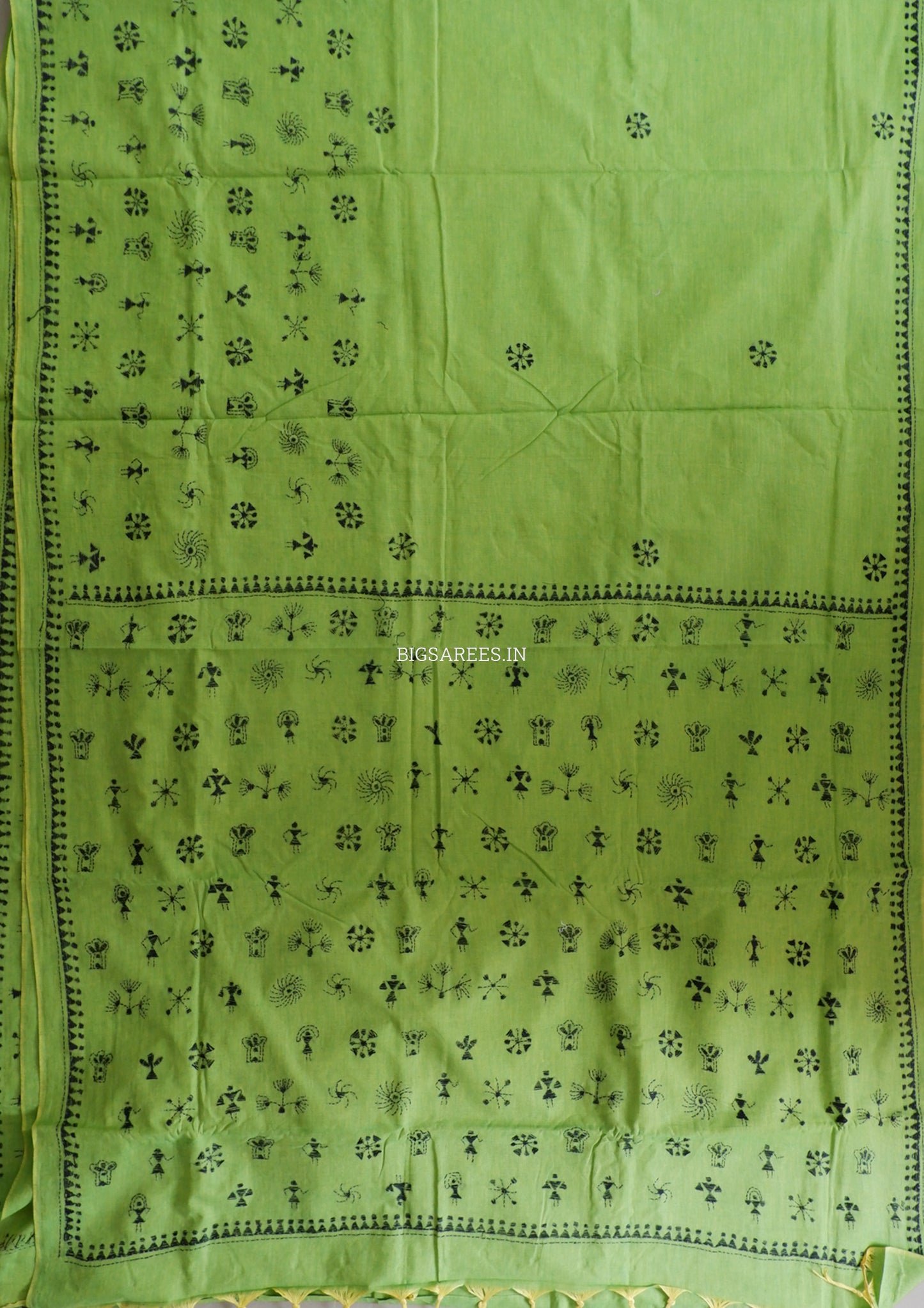 Kantha Stitch Hand-Embroidered Saree | Khadi Cotton | Green