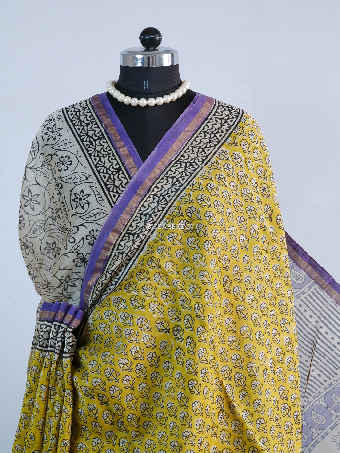 Hand Block Print Saree | Chanderi Silk | Yellow