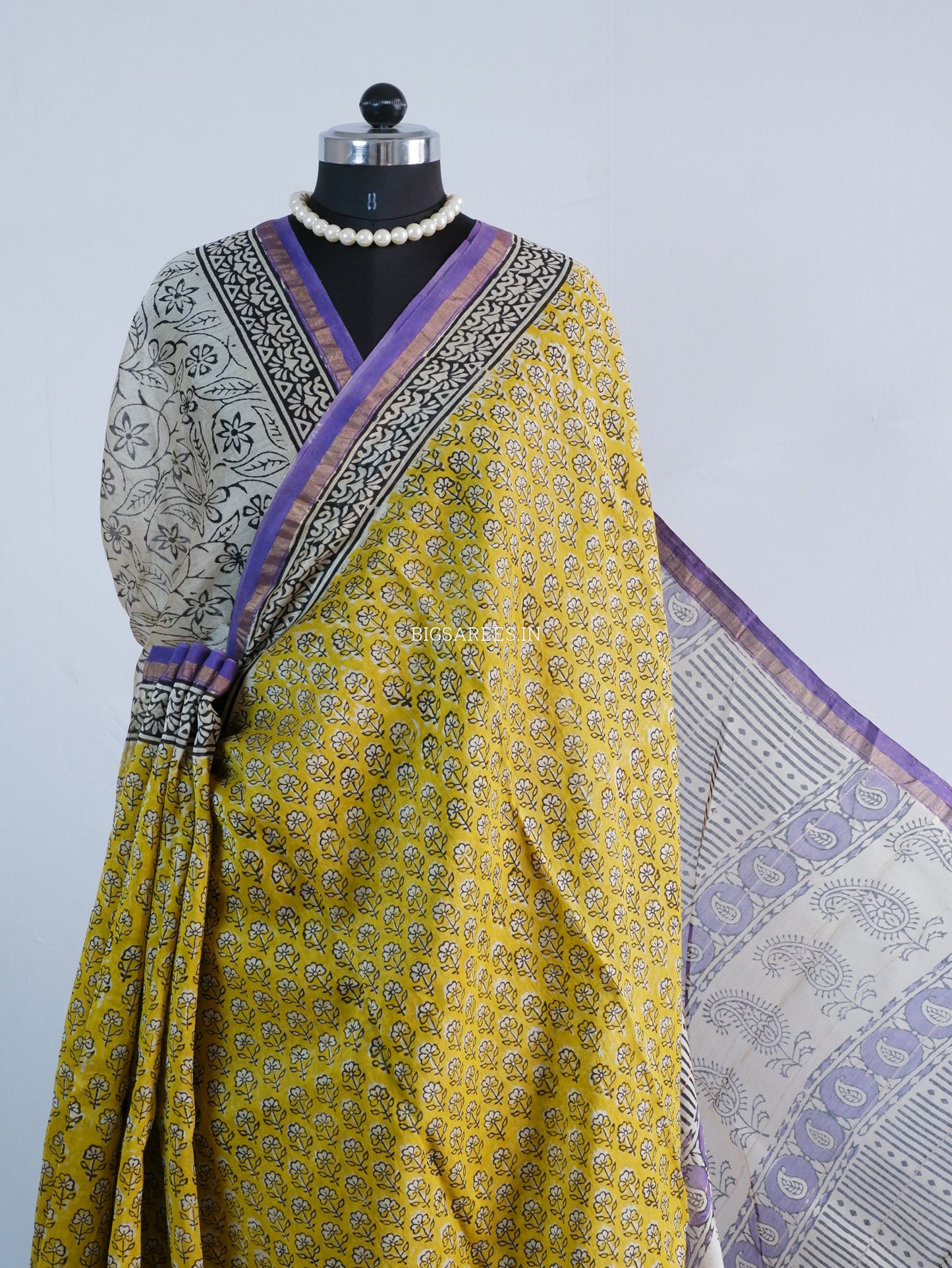 Hand Block Print Saree | Chanderi Silk | Yellow