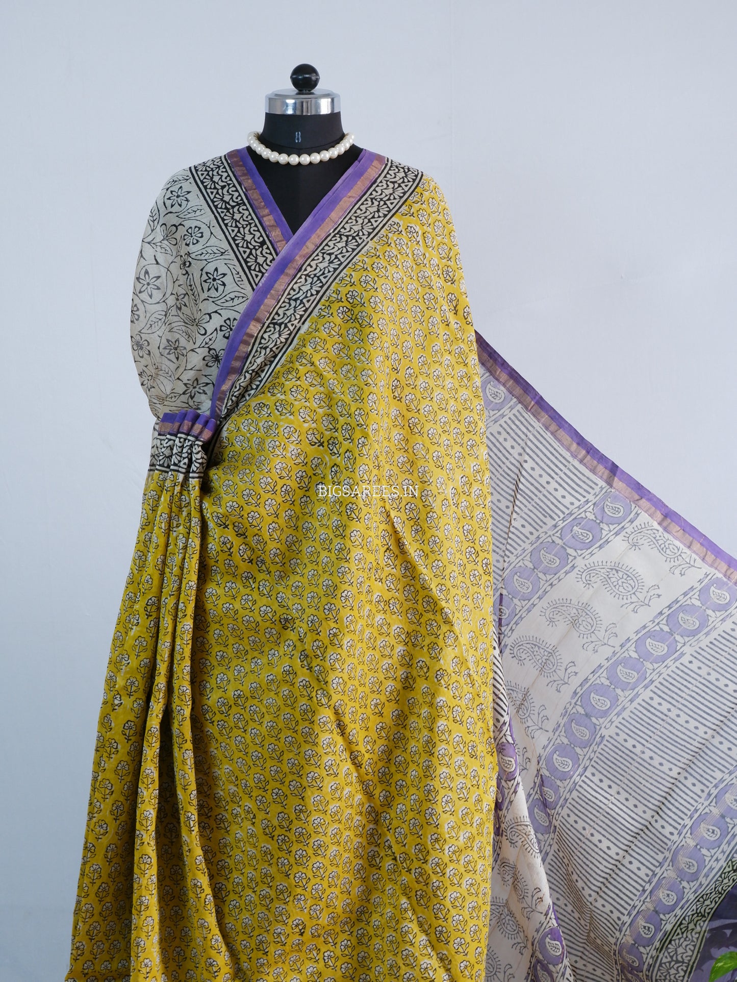 Hand Block Print Saree | Chanderi Silk | Yellow