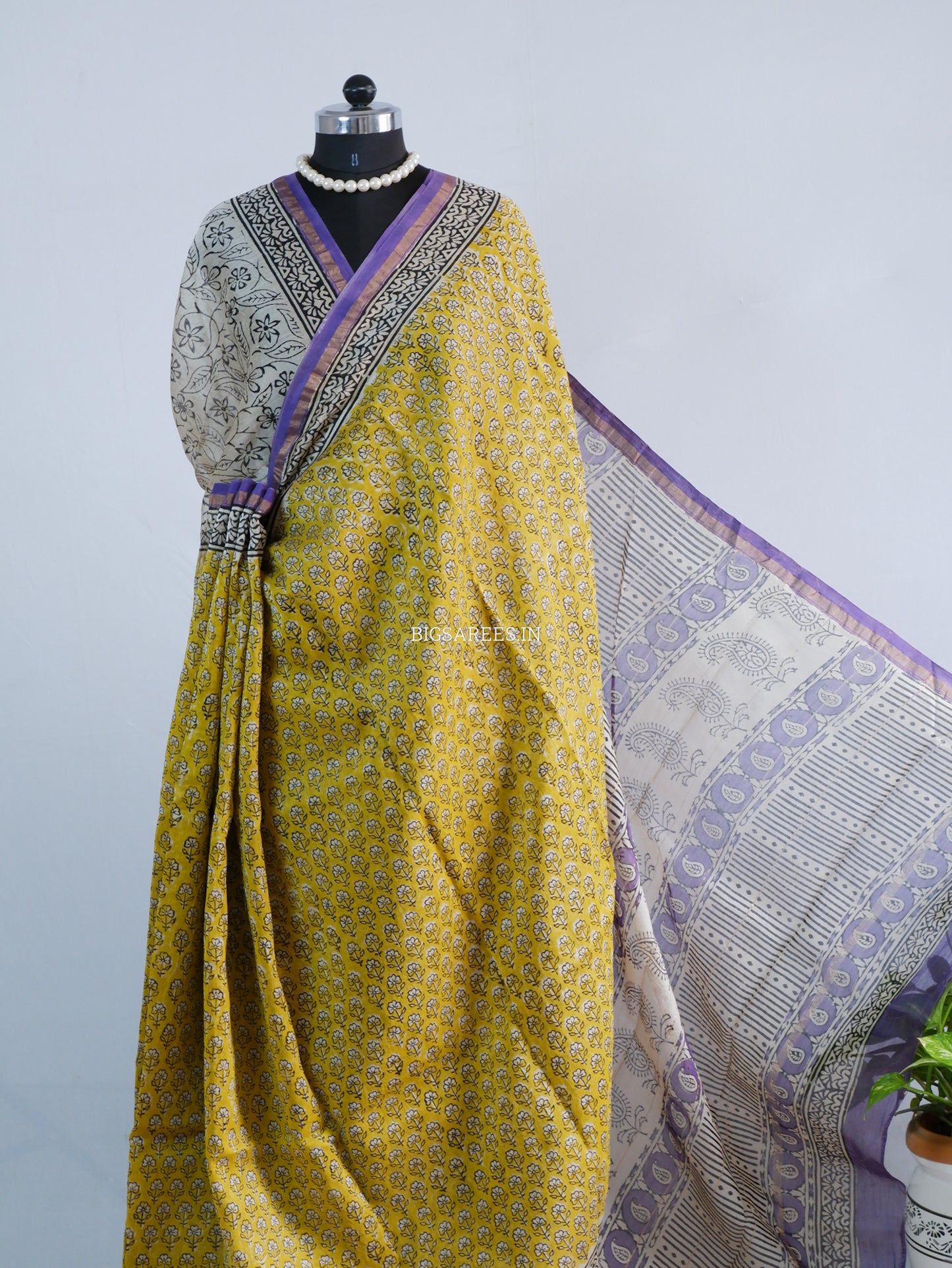 Hand Block Print Saree | Chanderi Silk | Yellow