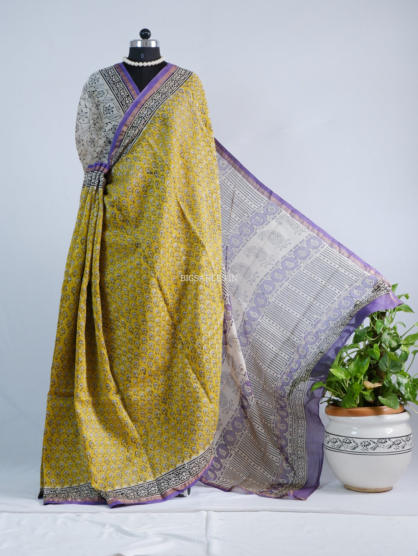 Hand Block Print Saree | Chanderi Silk | Yellow