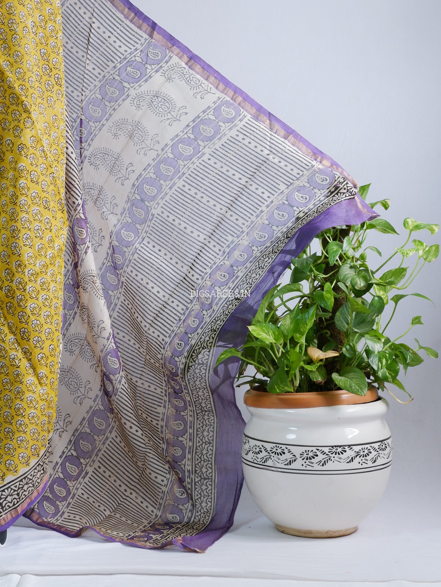 Hand Block Print Saree | Chanderi Silk | Yellow
