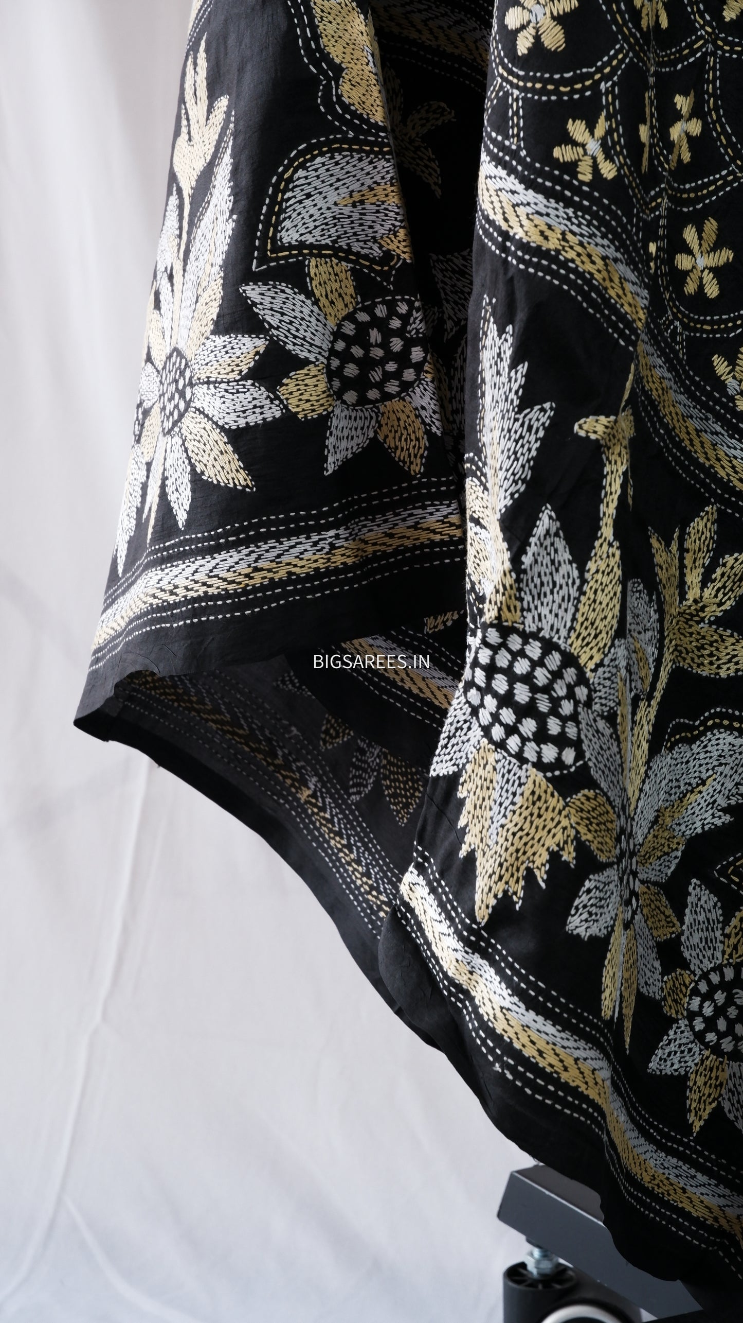 Kantha Stitch Hand Embroidery Full Work Pure Bangalore Silk Dupatta - Black
