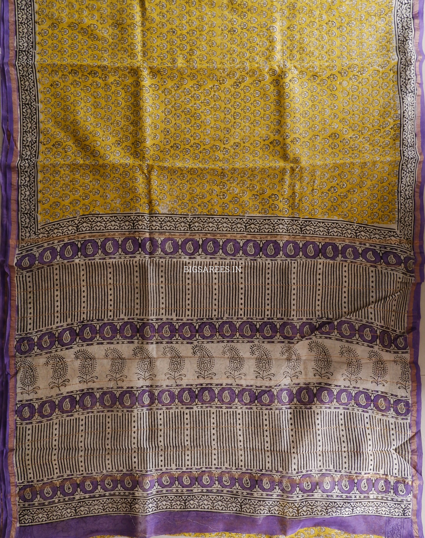 Hand Block Print Saree | Chanderi Silk | Yellow