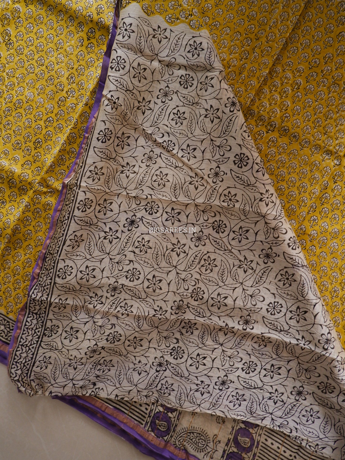 Hand Block Print Saree | Chanderi Silk | Yellow